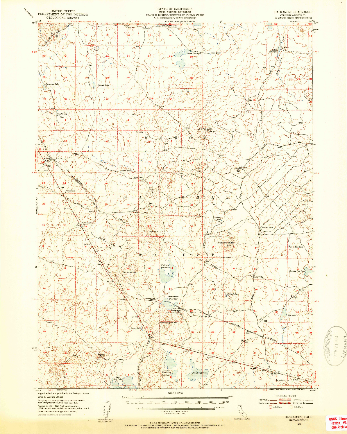 USGS 1:62500-SCALE QUADRANGLE FOR HACKAMORE, CA 1952