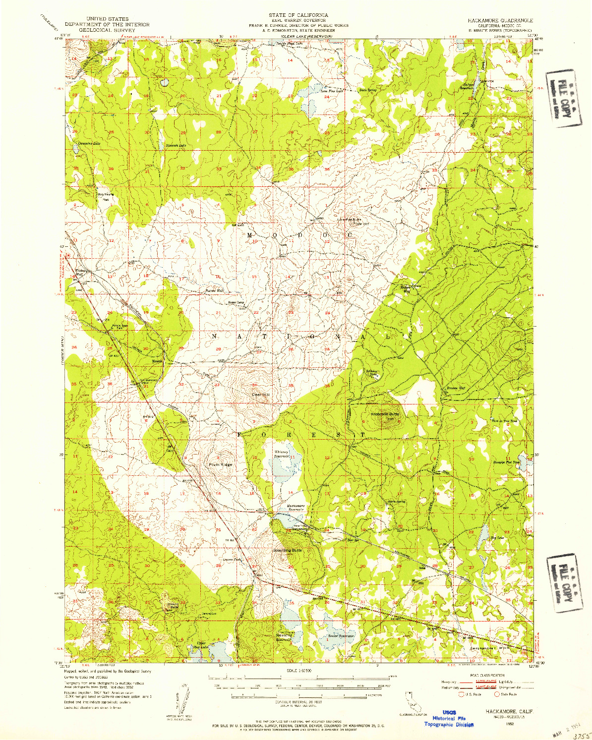 USGS 1:62500-SCALE QUADRANGLE FOR HACKAMORE, CA 1952