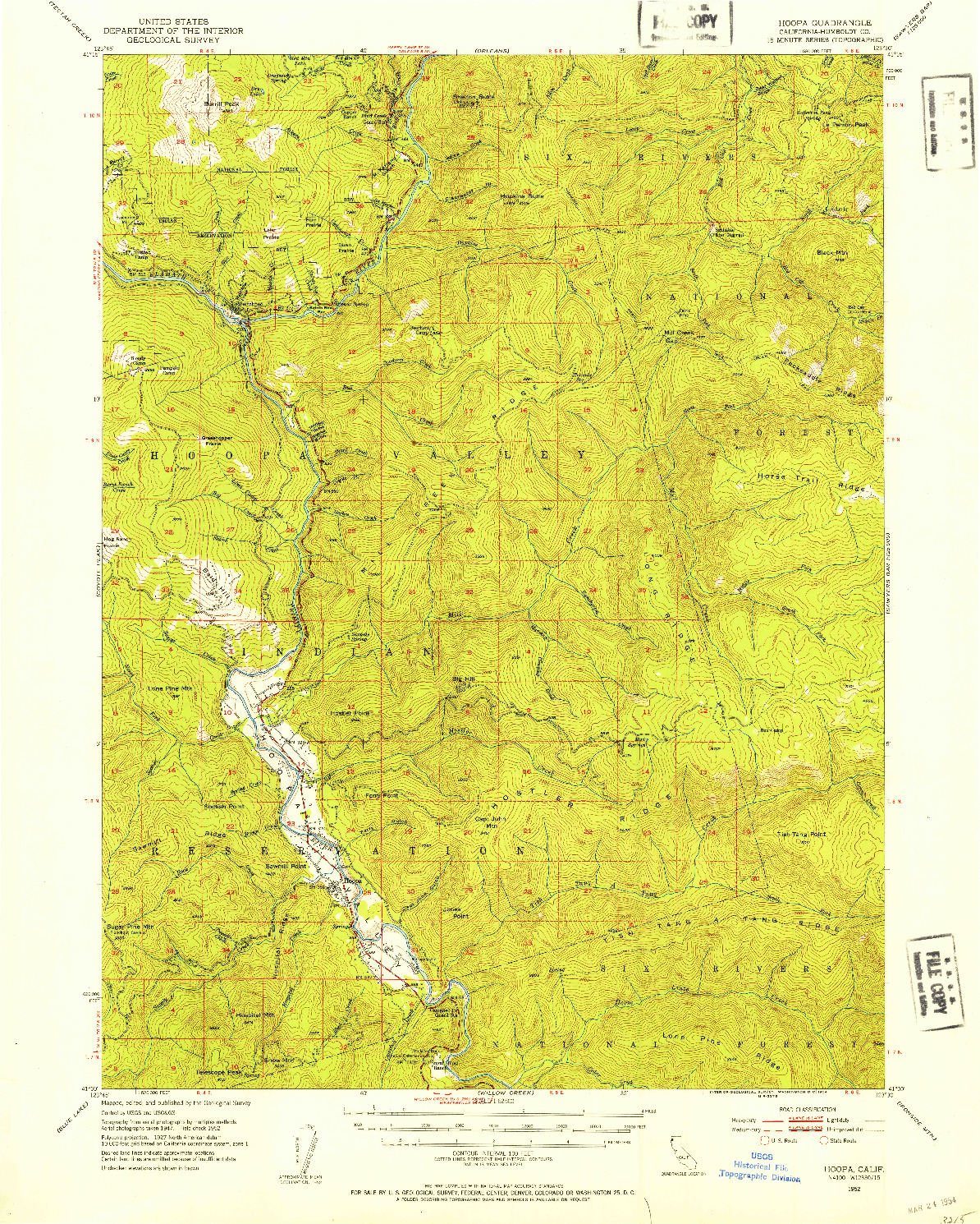 USGS 1:62500-SCALE QUADRANGLE FOR HOOPA, CA 1952