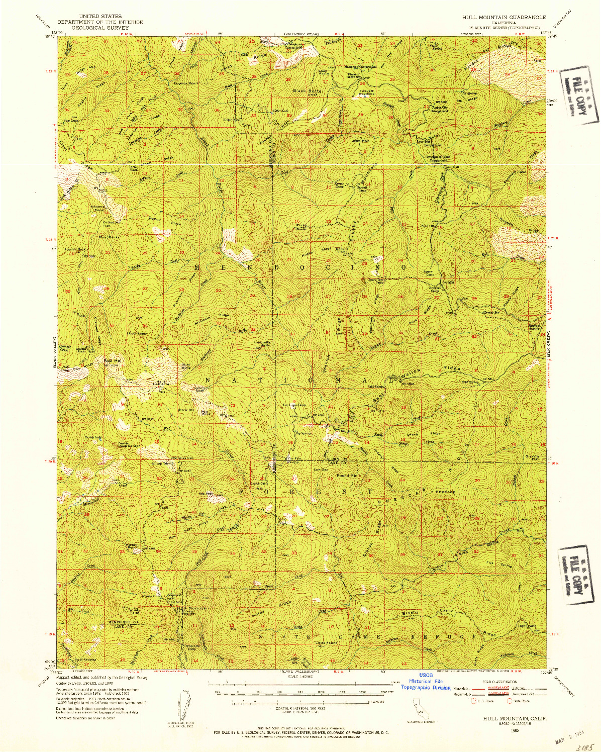 USGS 1:62500-SCALE QUADRANGLE FOR HULL MOUNTAIN, CA 1952