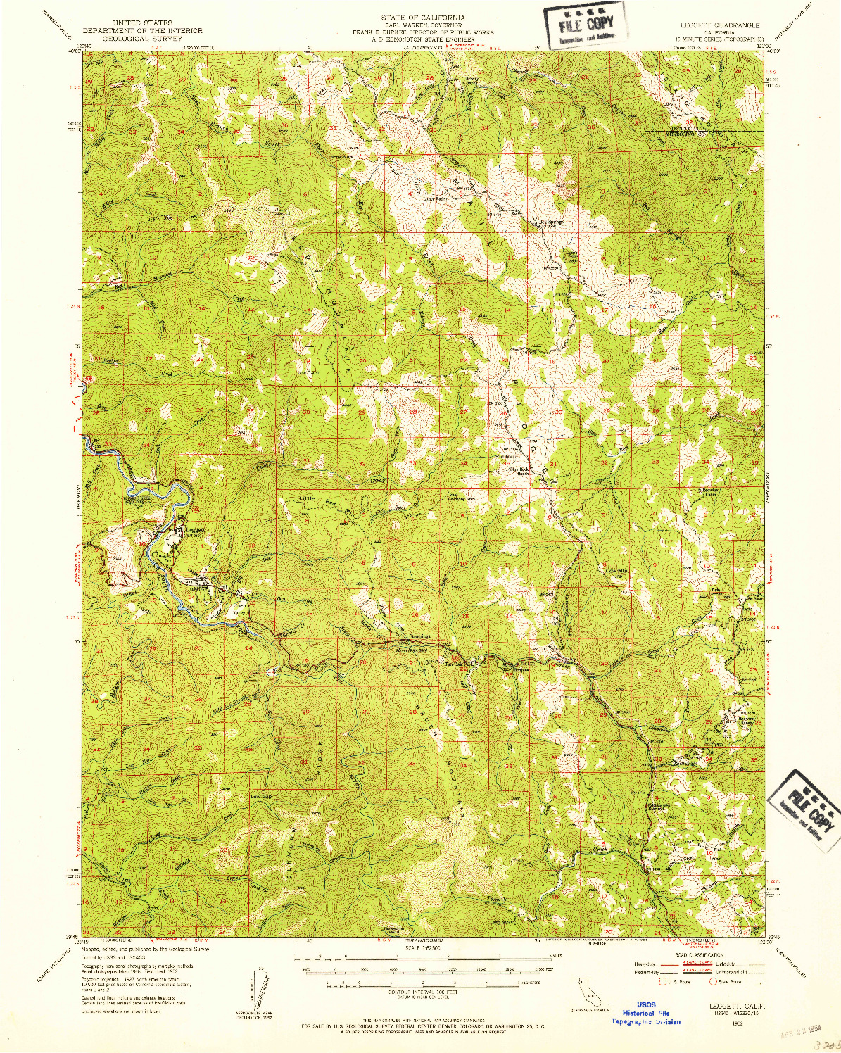 USGS 1:62500-SCALE QUADRANGLE FOR LEGGETT, CA 1952