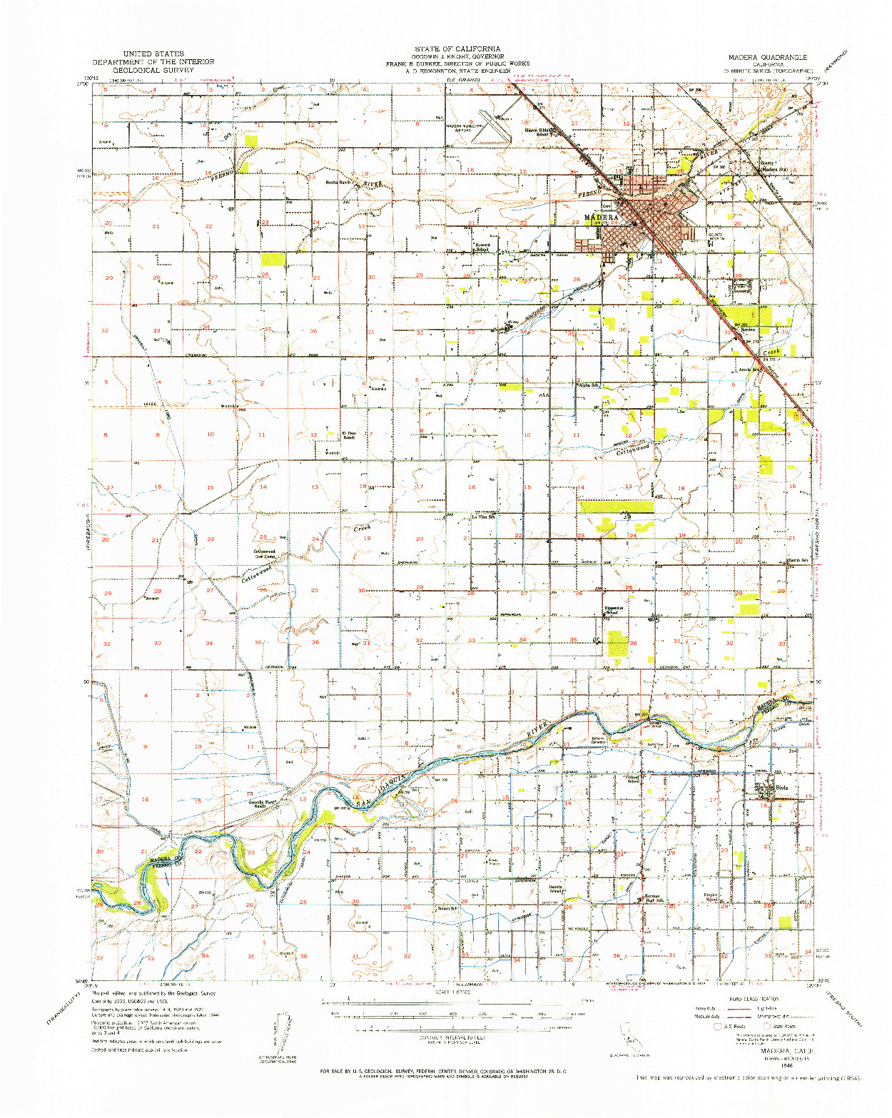 USGS 1:62500-SCALE QUADRANGLE FOR MADERA, CA 1946