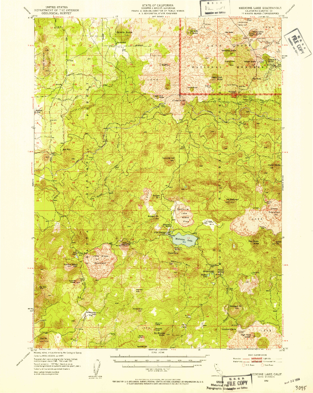 USGS 1:62500-SCALE QUADRANGLE FOR MEDICINE LAKE, CA 1952