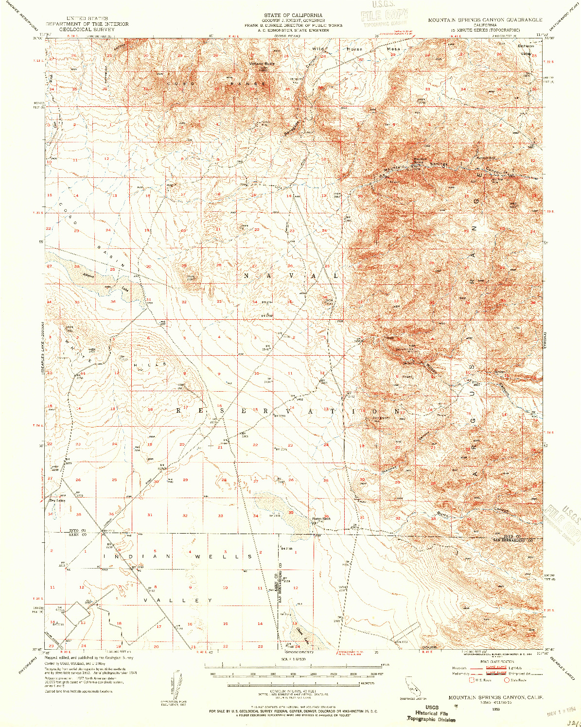 USGS 1:62500-SCALE QUADRANGLE FOR MOUNTAIN SPRINGS CANYON, CA 1953