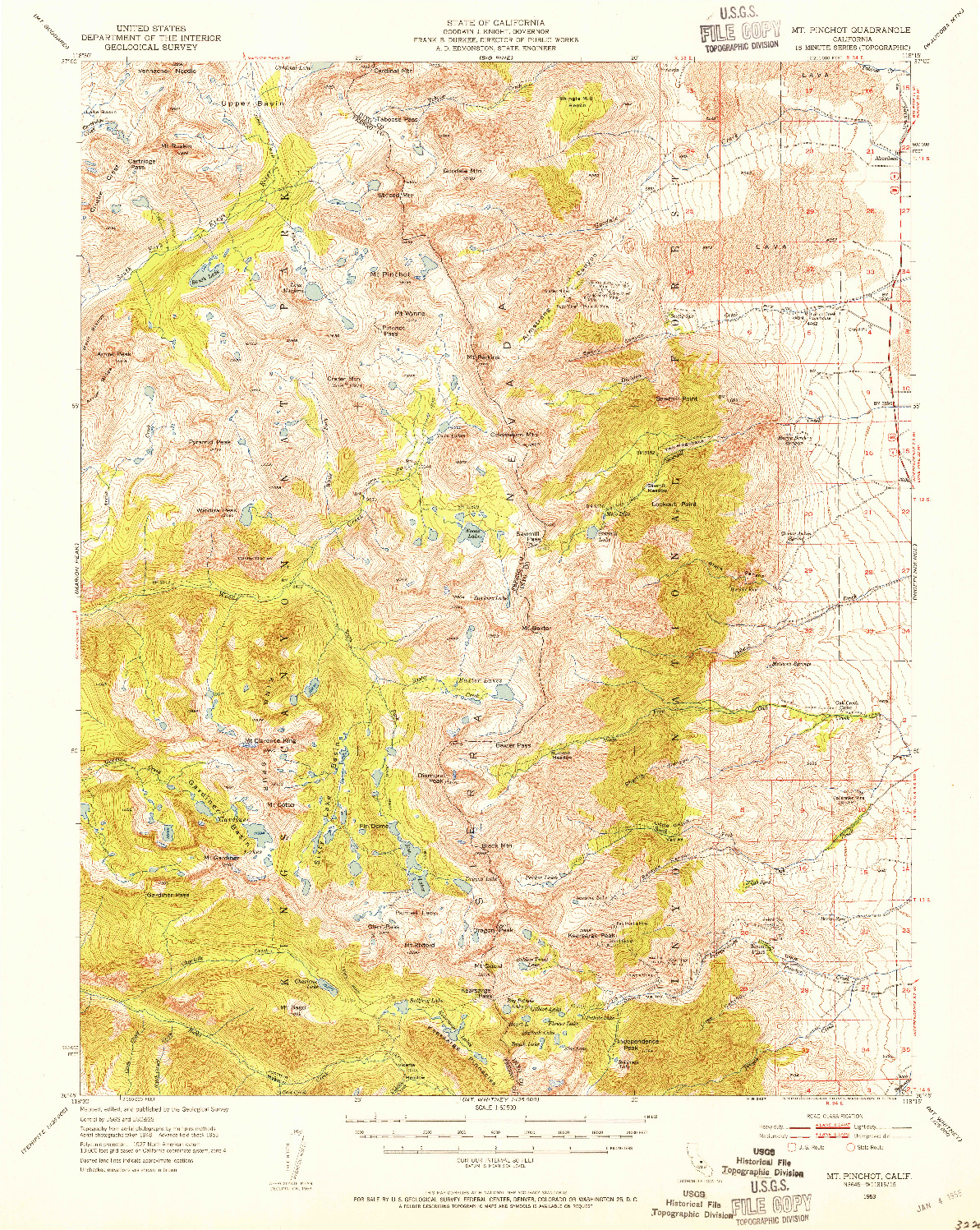 USGS 1:62500-SCALE QUADRANGLE FOR MT. PINCHOT, CA 1953