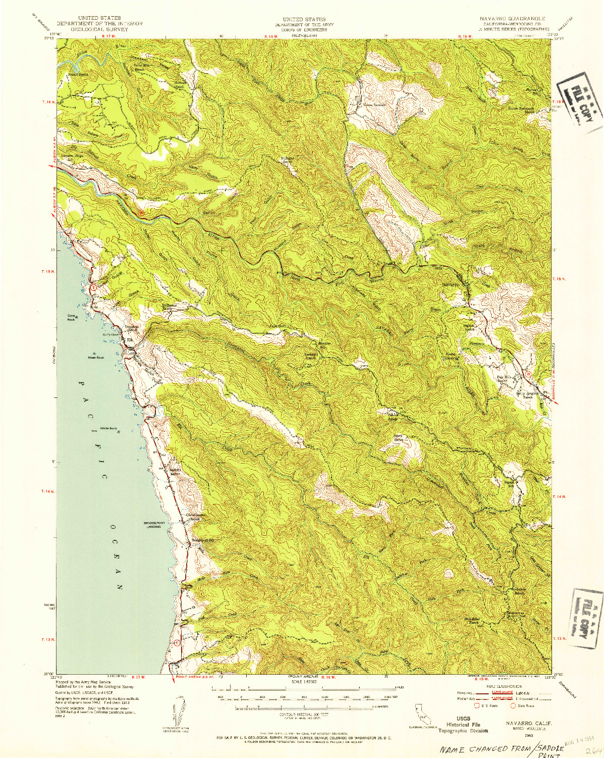 USGS 1:62500-SCALE QUADRANGLE FOR NAVARRO, CA 1943