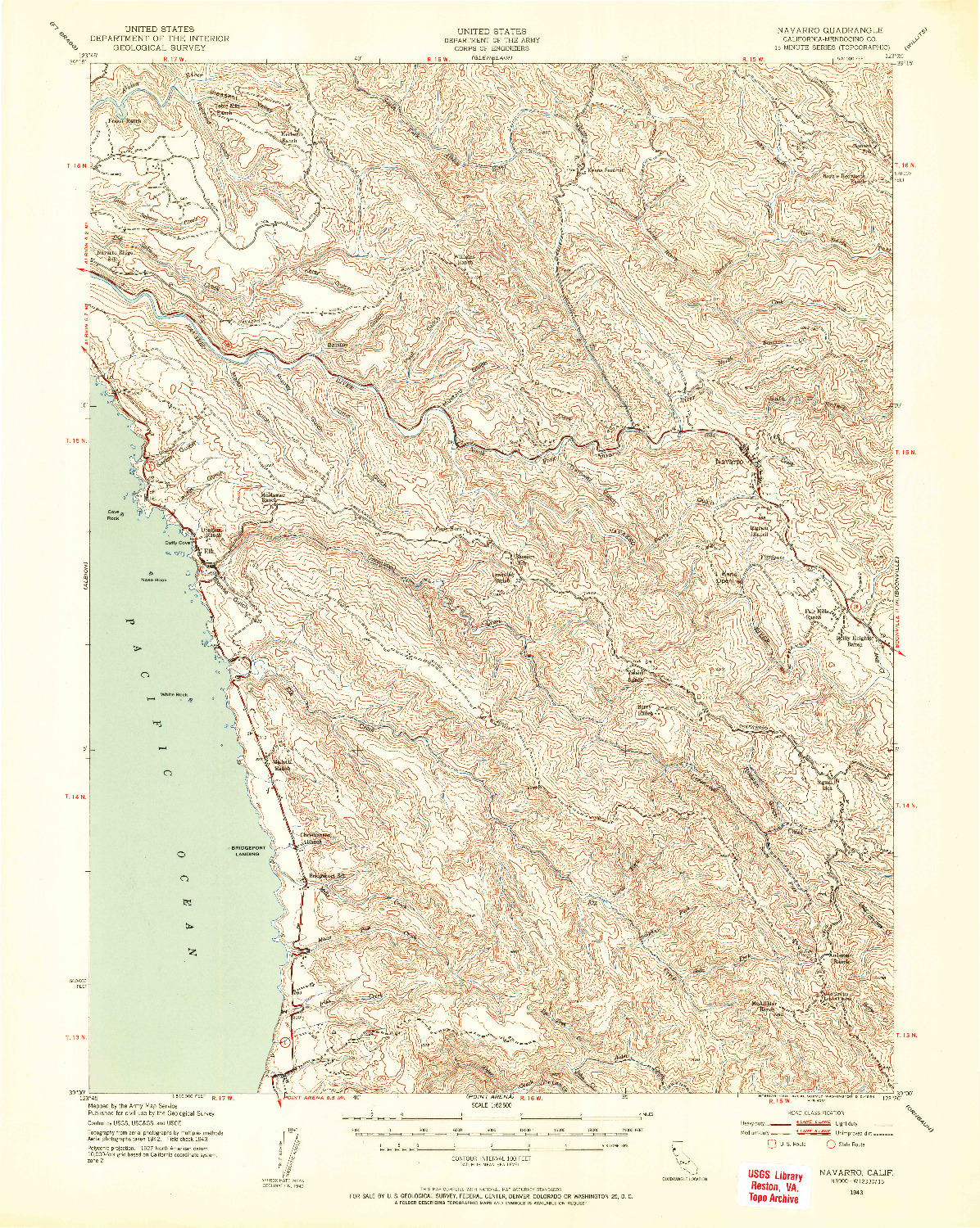 USGS 1:62500-SCALE QUADRANGLE FOR NAVARRO, CA 1943