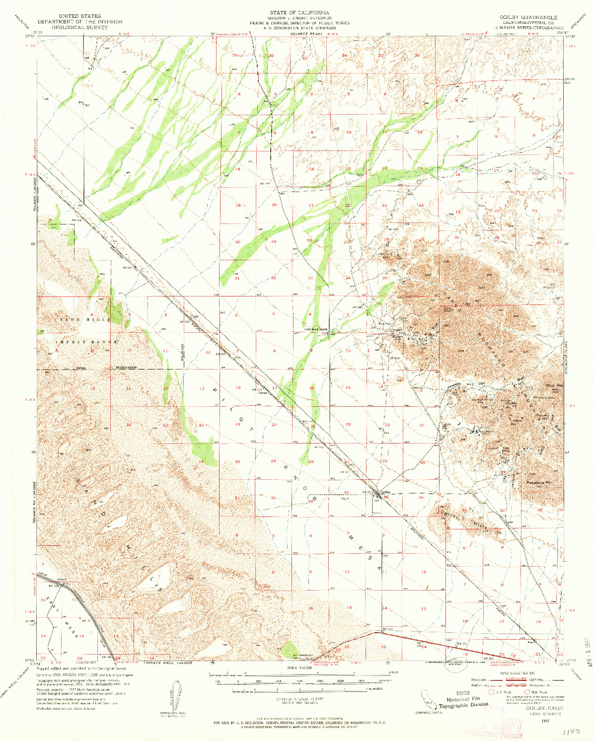 USGS 1:62500-SCALE QUADRANGLE FOR OGILBY, CA 1953