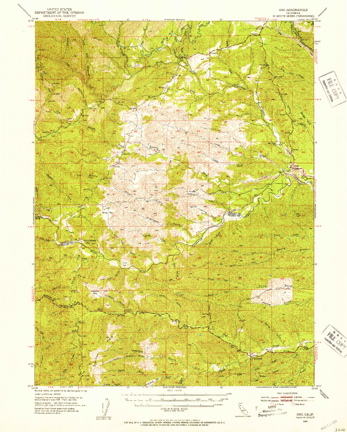 USGS 1:62500-SCALE QUADRANGLE FOR ONO, CA 1952