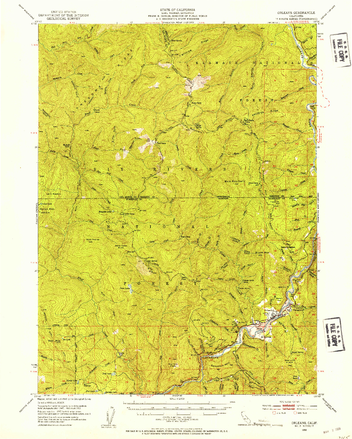 USGS 1:62500-SCALE QUADRANGLE FOR ORLEANS, CA 1952