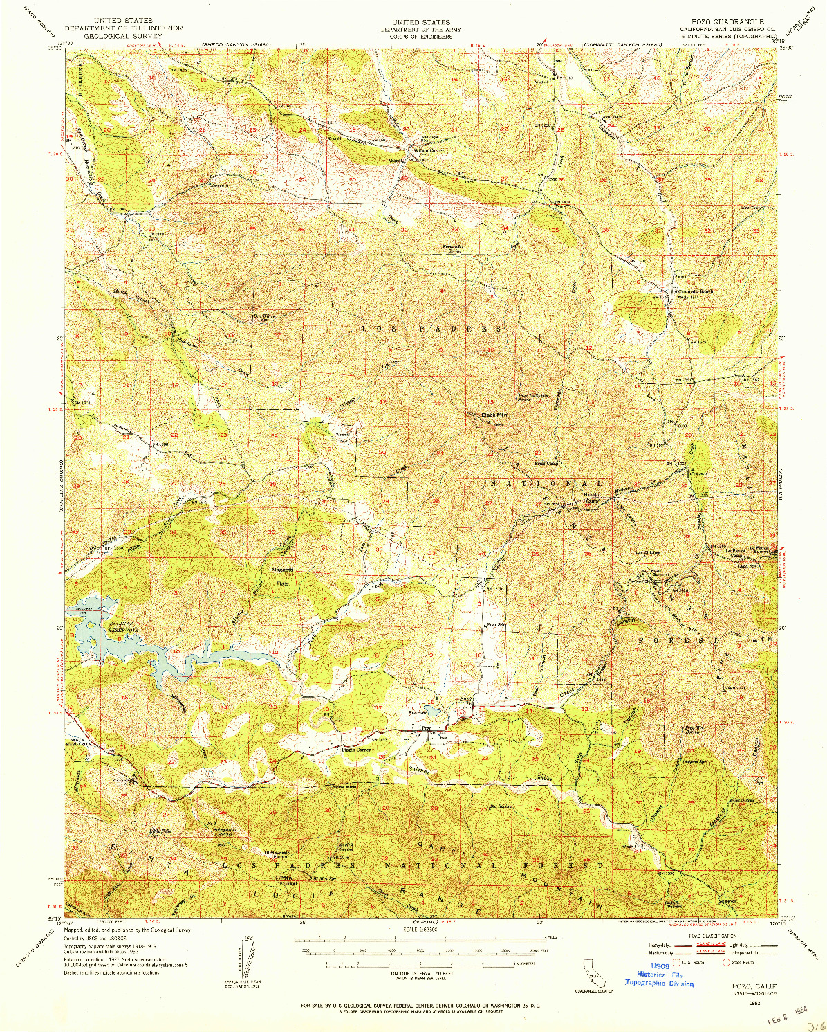 USGS 1:62500-SCALE QUADRANGLE FOR POZO, CA 1952