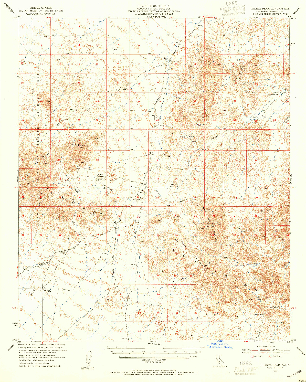 USGS 1:62500-SCALE QUADRANGLE FOR QUARTZ PEAK, CA 1953