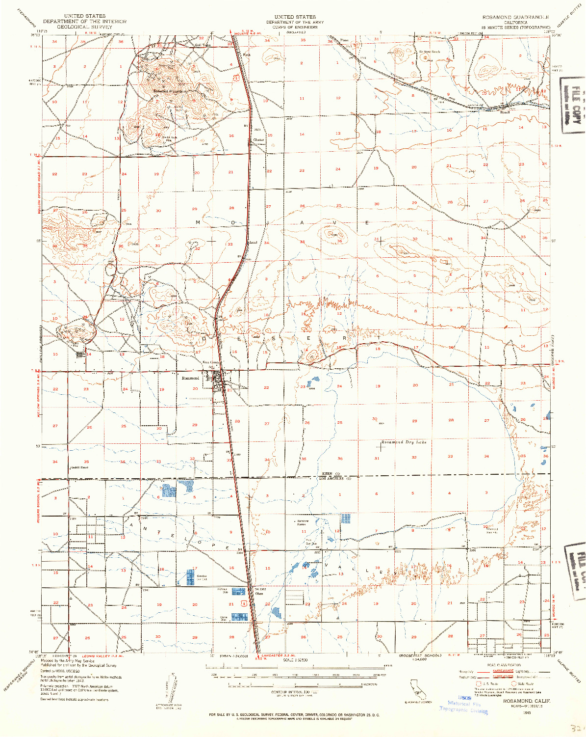 USGS 1:62500-SCALE QUADRANGLE FOR ROSAMOND, CA 1943