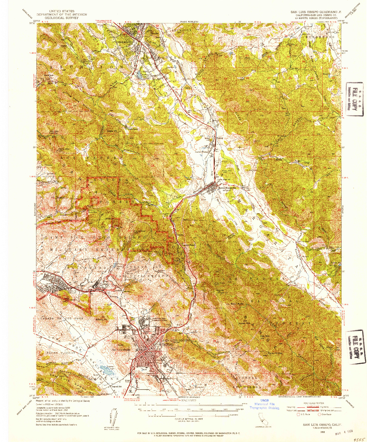 USGS 1:62500-SCALE QUADRANGLE FOR SAN LUIS OBISPO, CA 1952