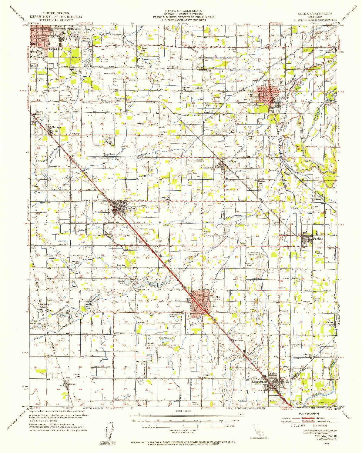 USGS 1:62500-SCALE QUADRANGLE FOR SELMA, CA 1946
