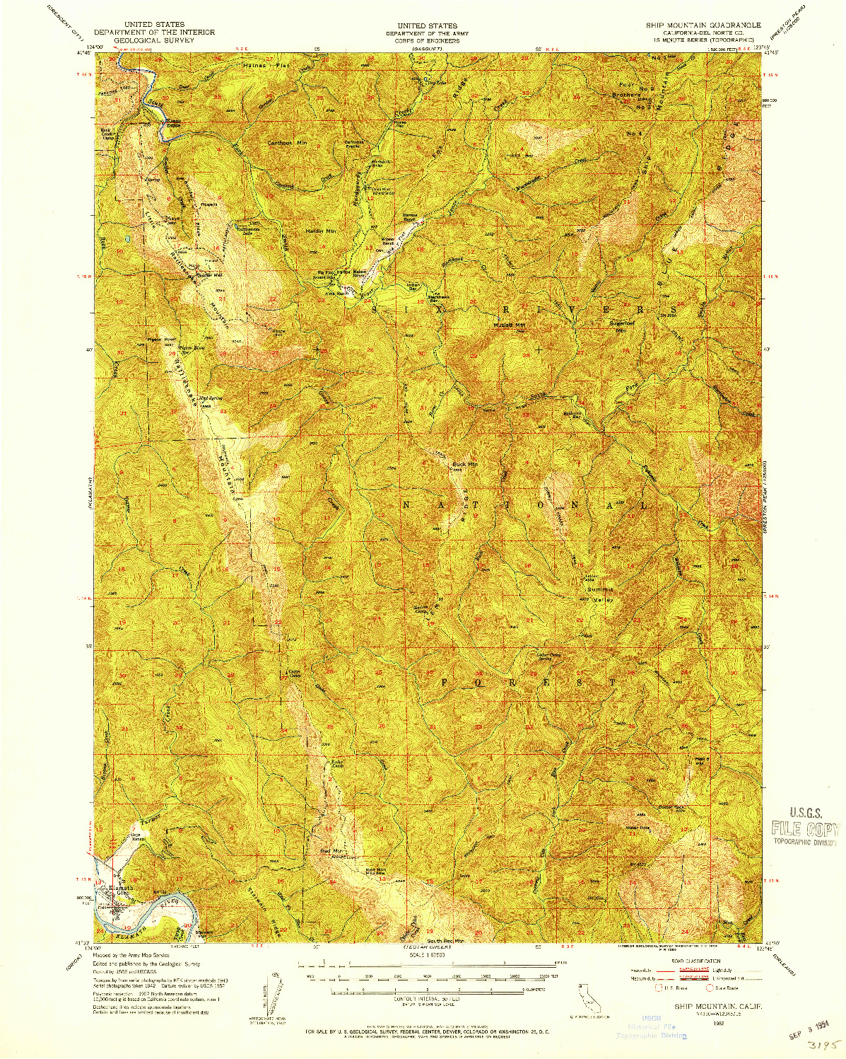 USGS 1:62500-SCALE QUADRANGLE FOR SHIP MOUNTAIN, CA 1952