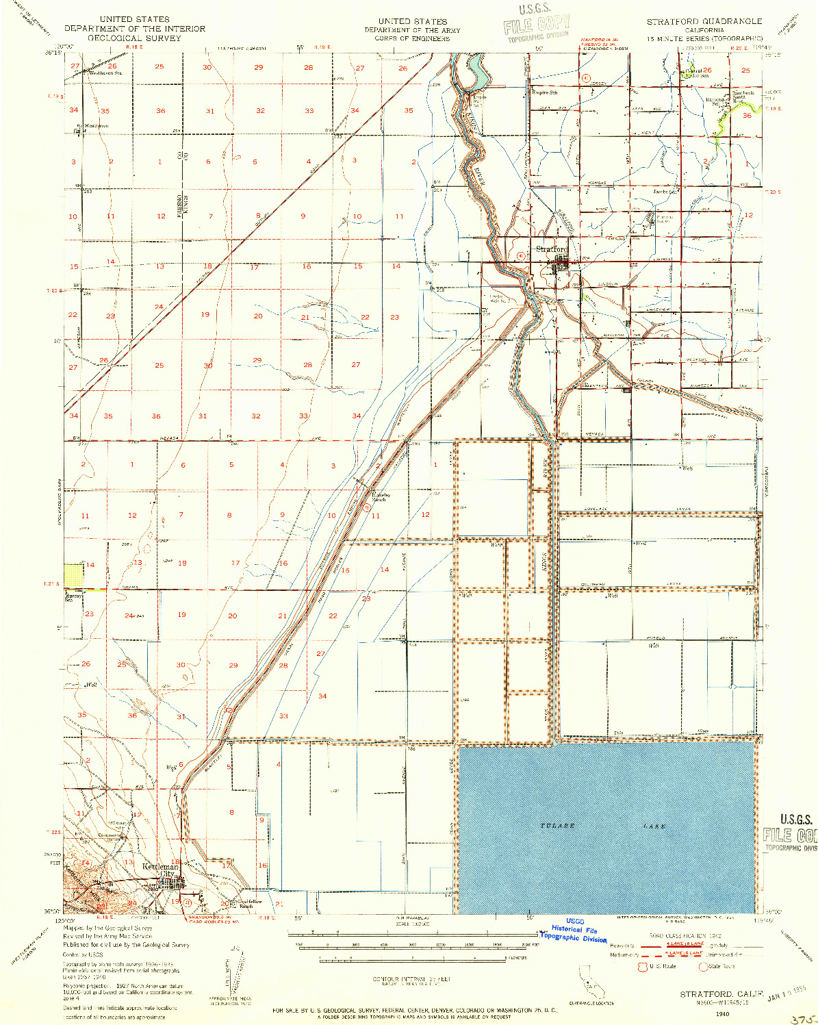 USGS 1:62500-SCALE QUADRANGLE FOR STRATFORD, CA 1940
