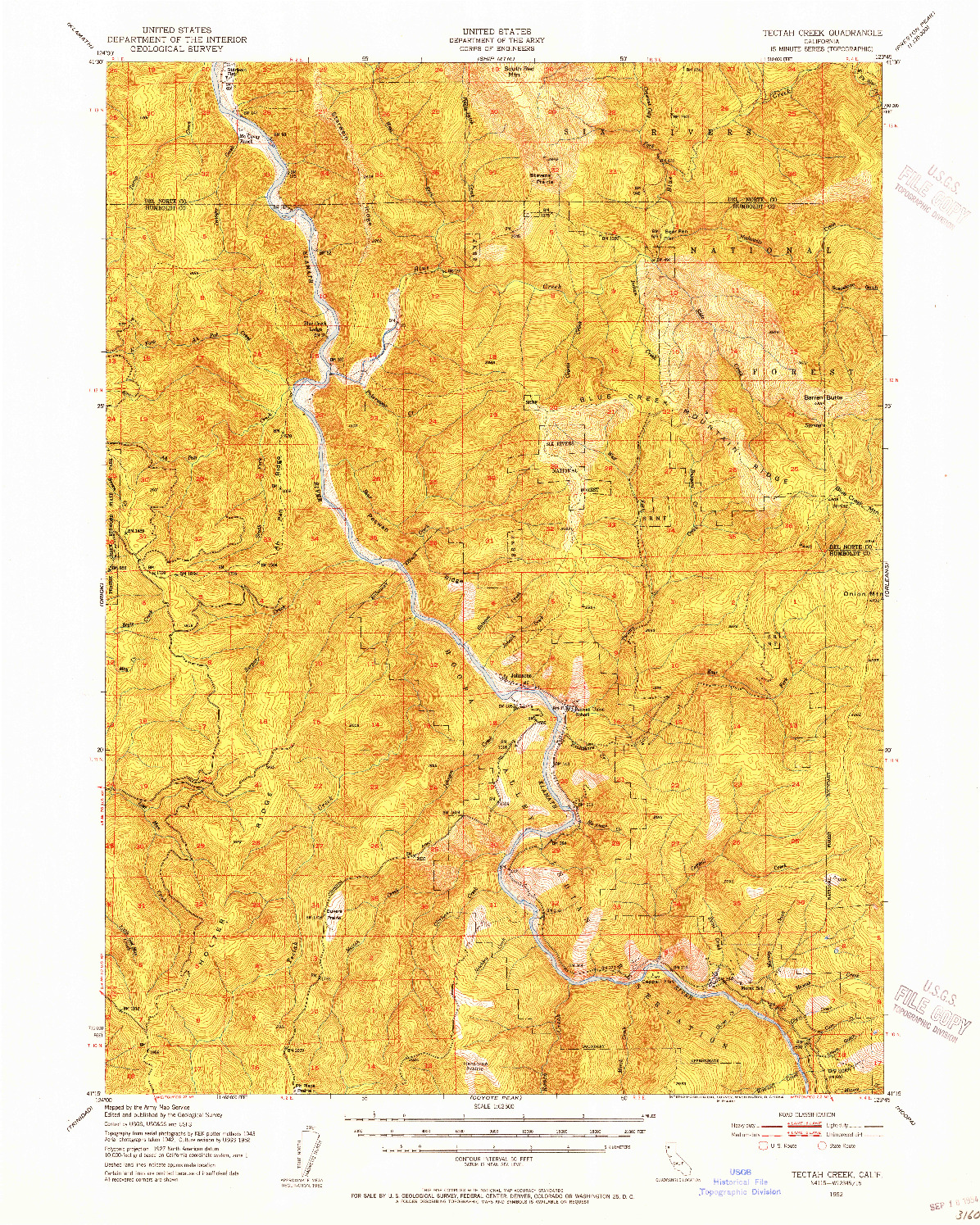 USGS 1:62500-SCALE QUADRANGLE FOR TECTAH CREEK, CA 1952