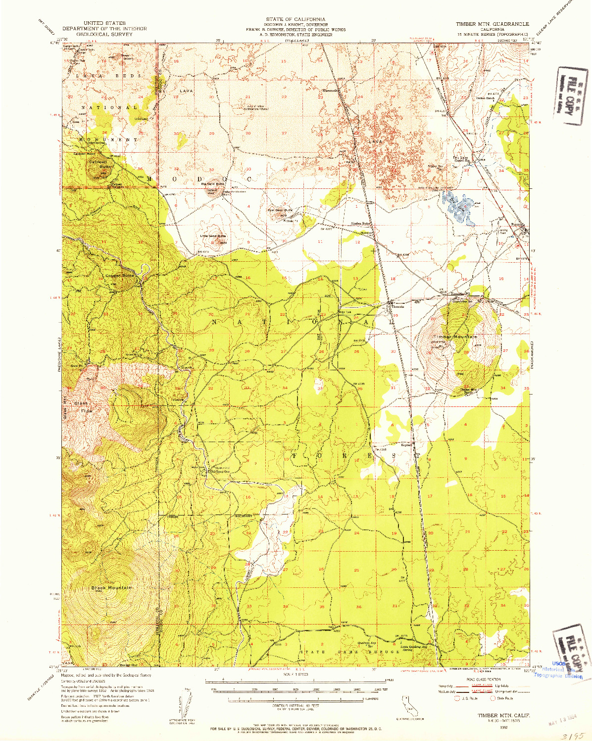 USGS 1:62500-SCALE QUADRANGLE FOR TIMBER MOUNTAIN, CA 1952