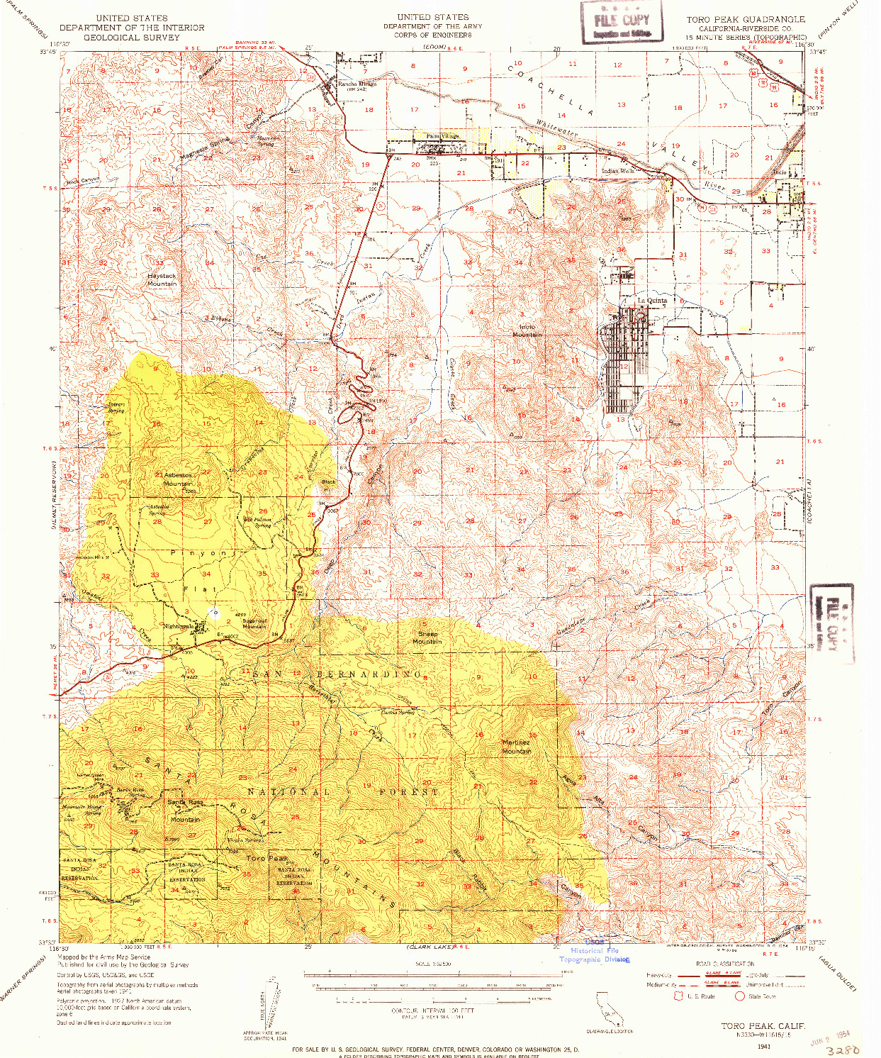 USGS 1:62500-SCALE QUADRANGLE FOR TORO PEAK, CA 1941