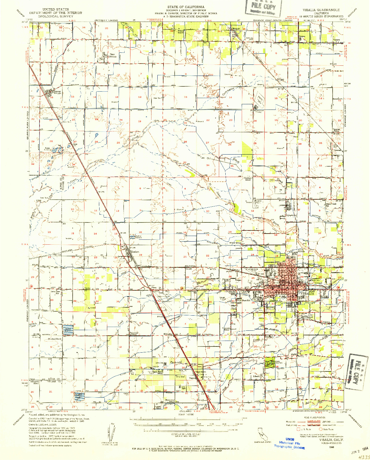 USGS 1:62500-SCALE QUADRANGLE FOR VISALIA, CA 1949