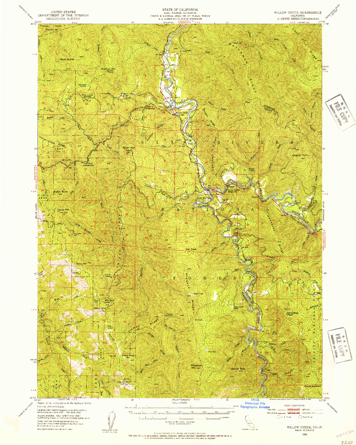 USGS 1:62500-SCALE QUADRANGLE FOR WILLOW CREEK, CA 1952