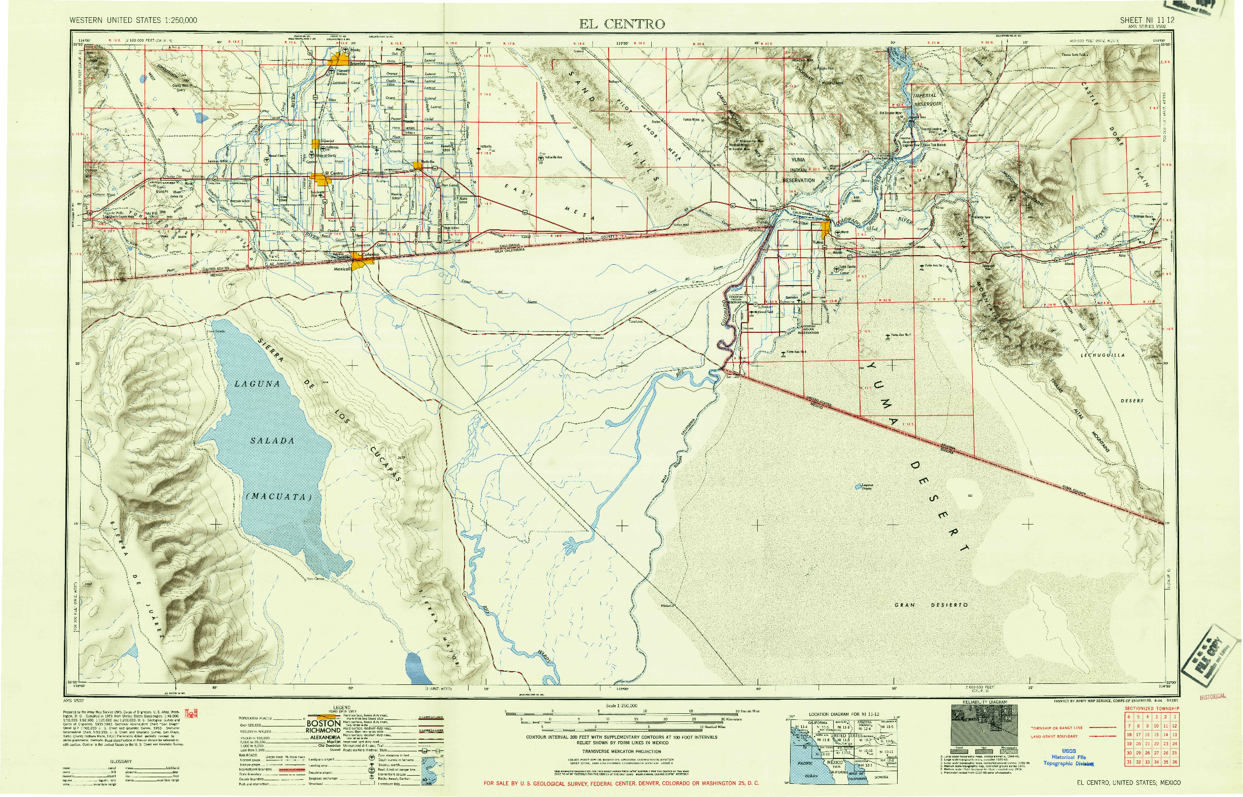 USGS 1:250000-SCALE QUADRANGLE FOR EL CENTRO, CA 1954