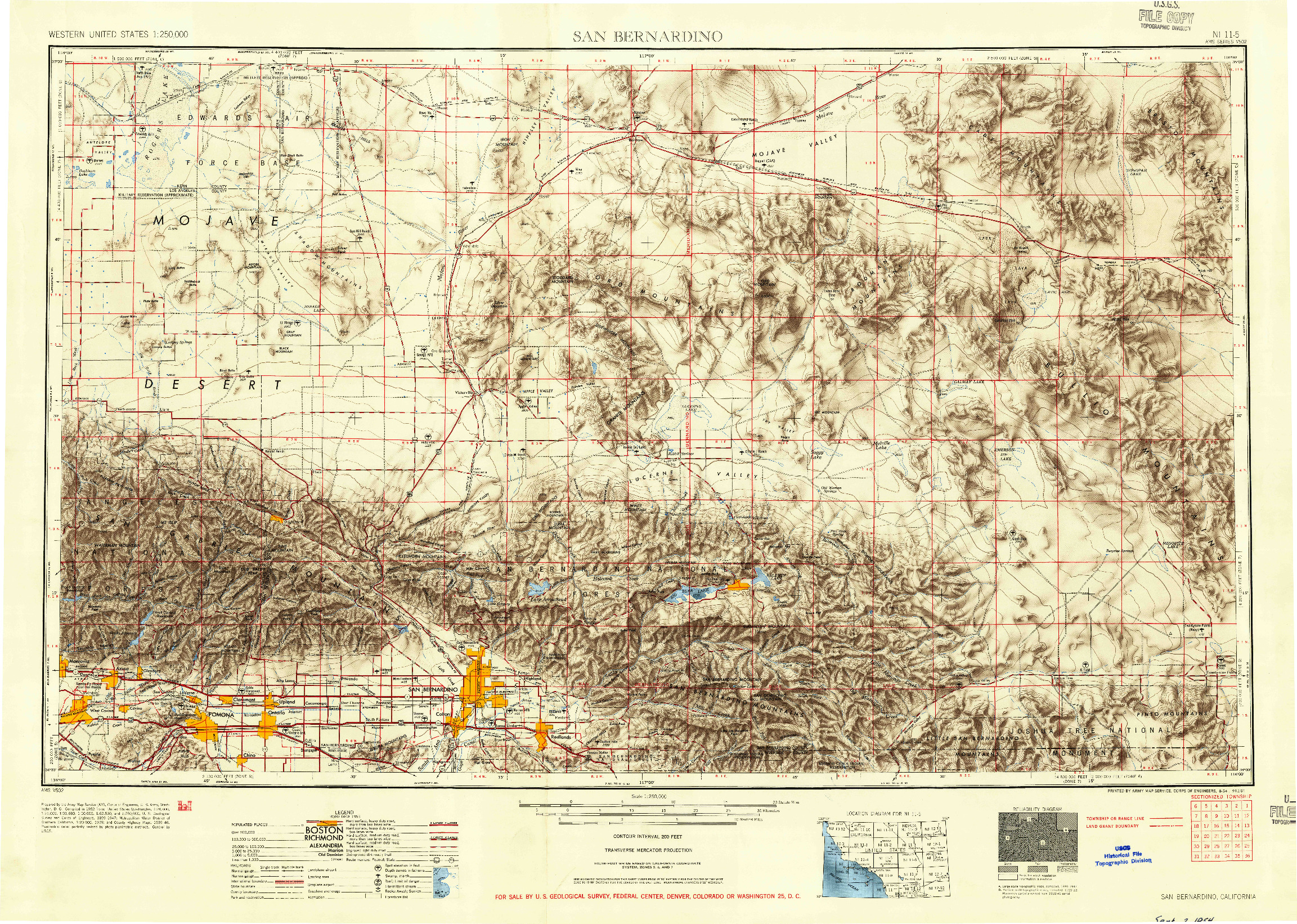 USGS 1:250000-SCALE QUADRANGLE FOR SAN BERNARDINO, CA 1953