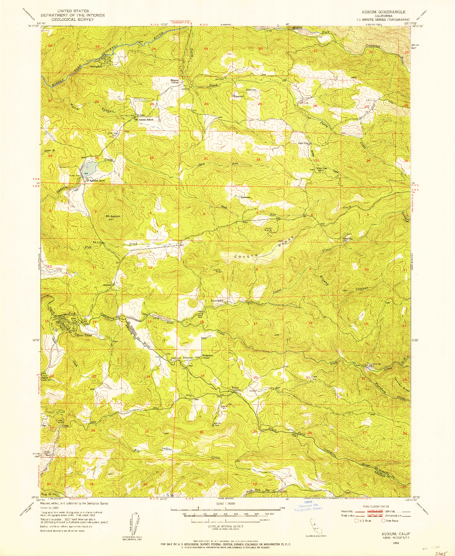 USGS 1:24000-SCALE QUADRANGLE FOR AUKUM, CA 1952