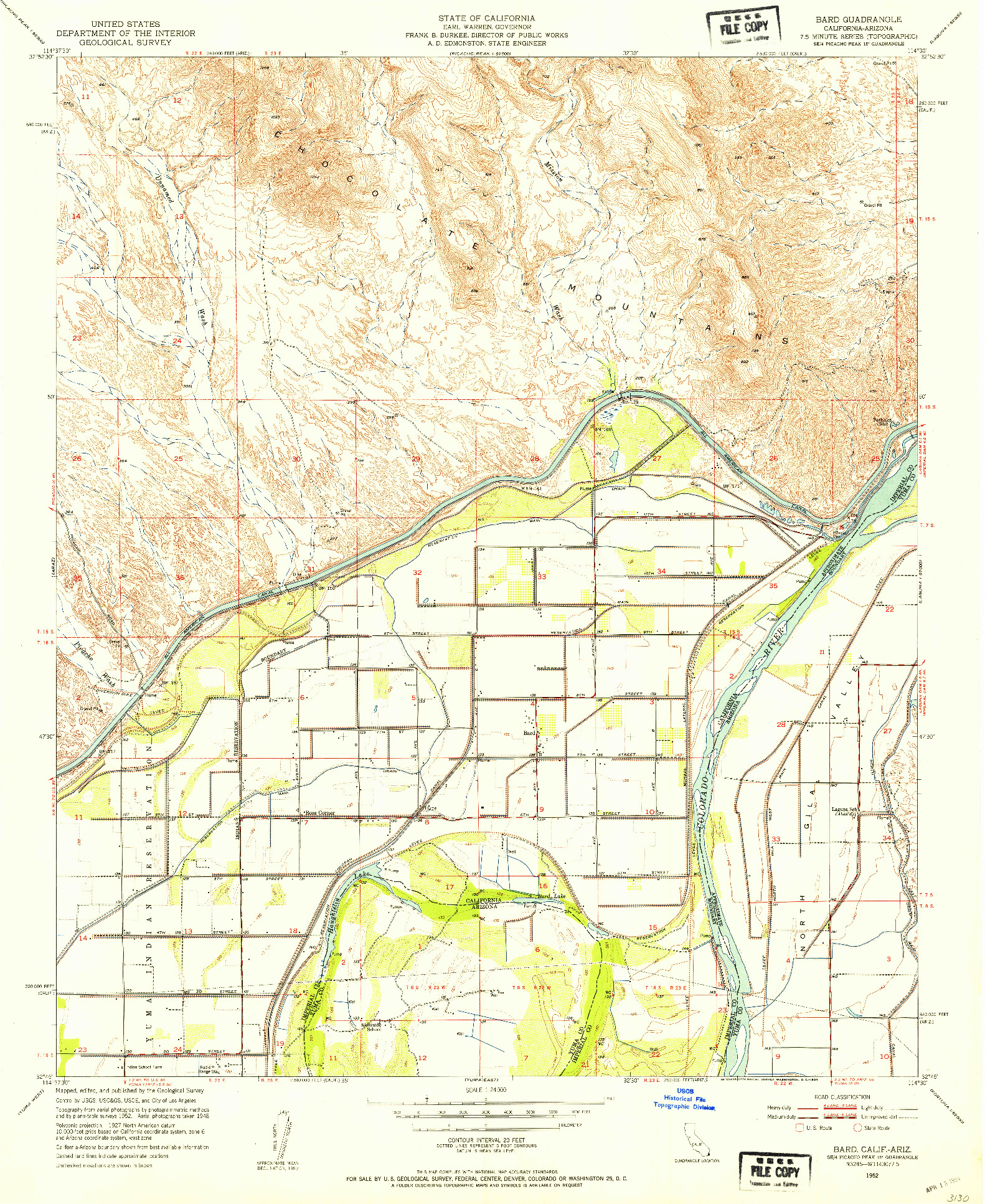 USGS 1:24000-SCALE QUADRANGLE FOR BARD, CA 1952