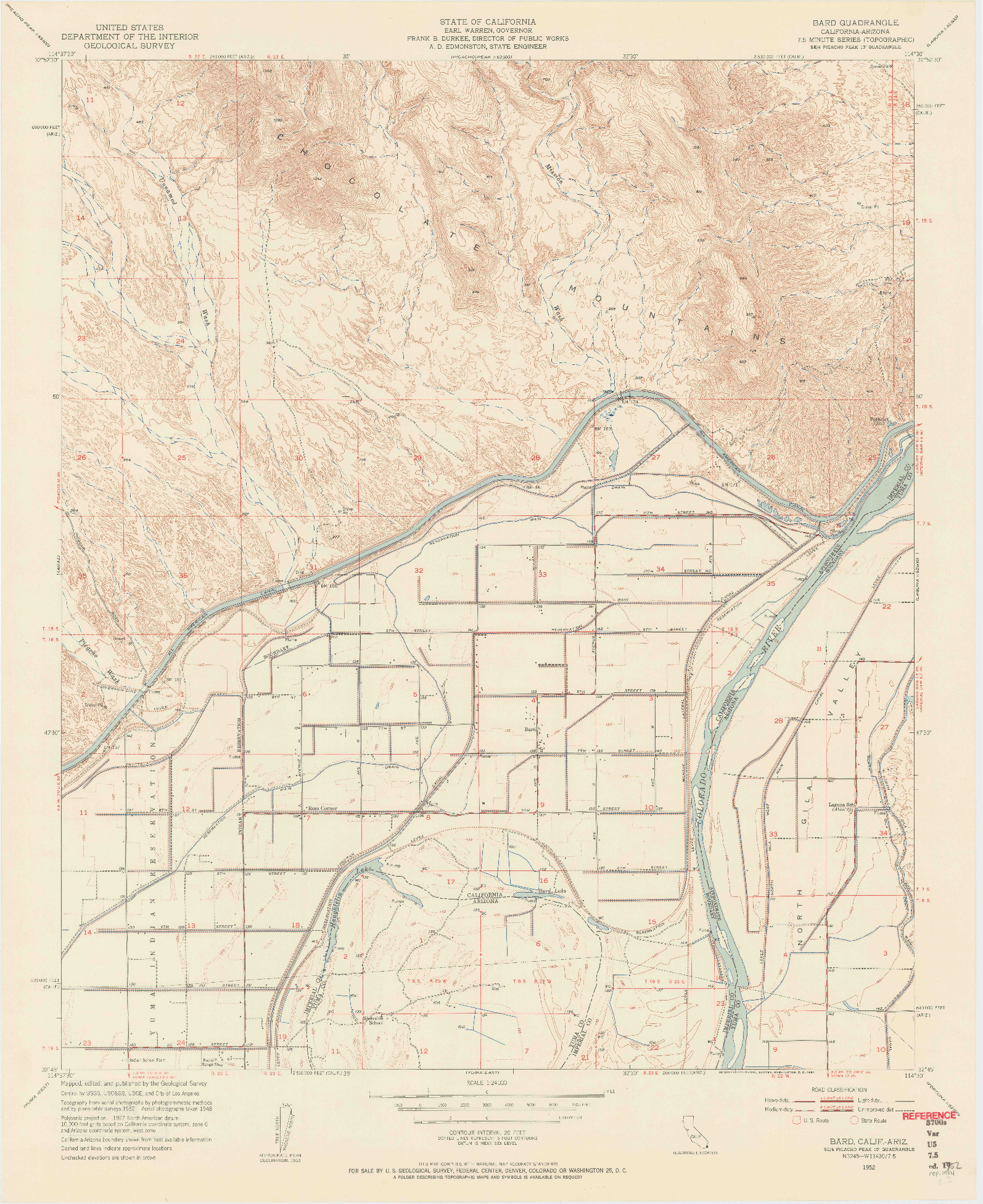 USGS 1:24000-SCALE QUADRANGLE FOR BARD, CA 1952