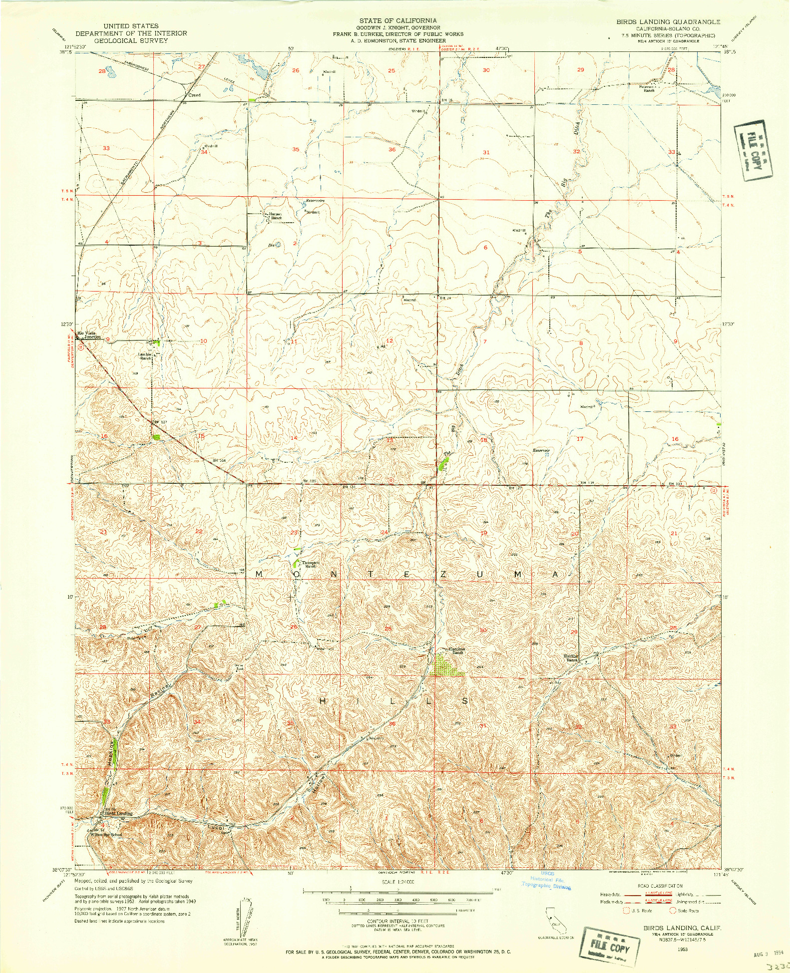 USGS 1:24000-SCALE QUADRANGLE FOR BIRDS LANDING, CA 1953