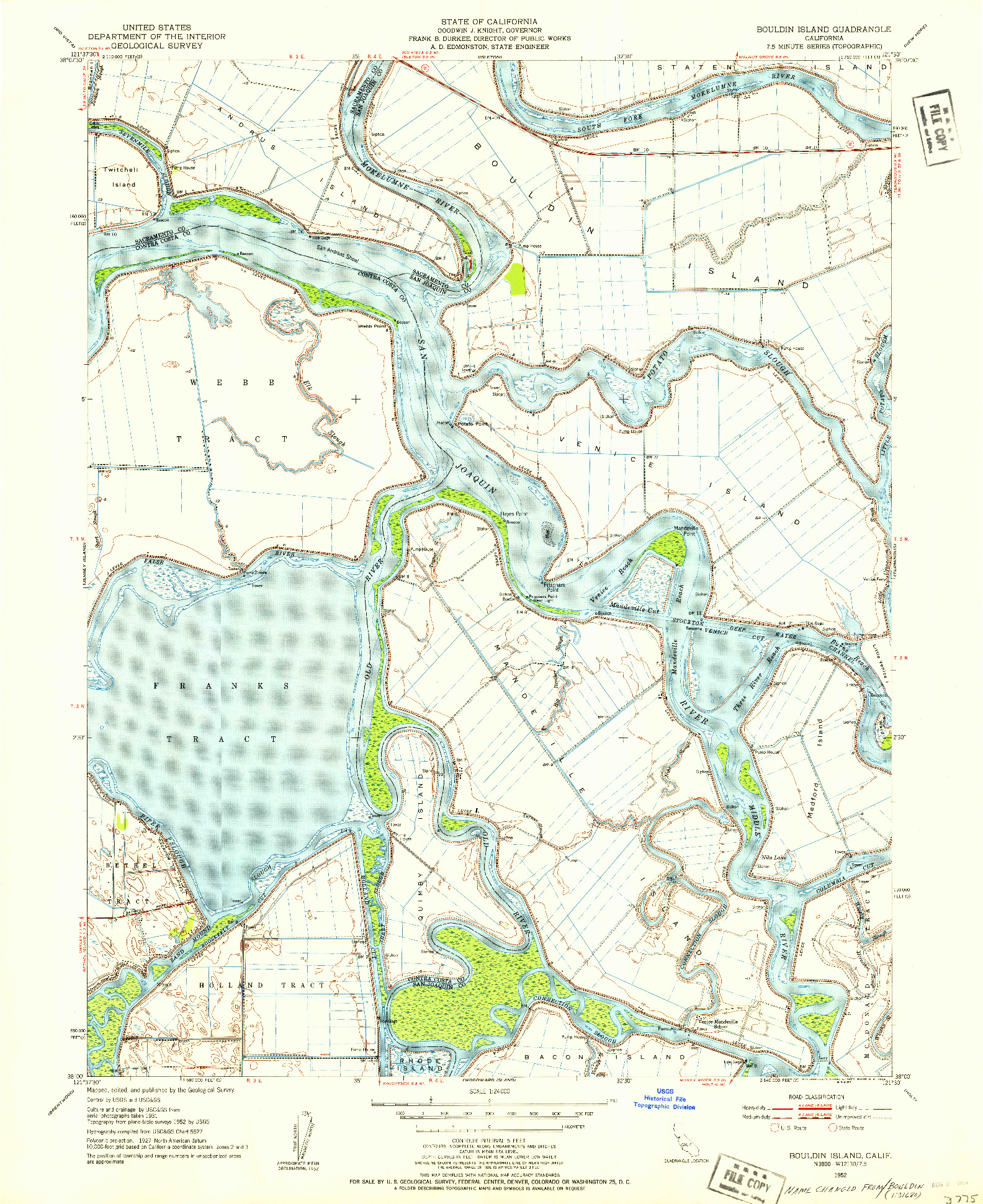USGS 1:24000-SCALE QUADRANGLE FOR BOULDIN ISLAND, CA 1952