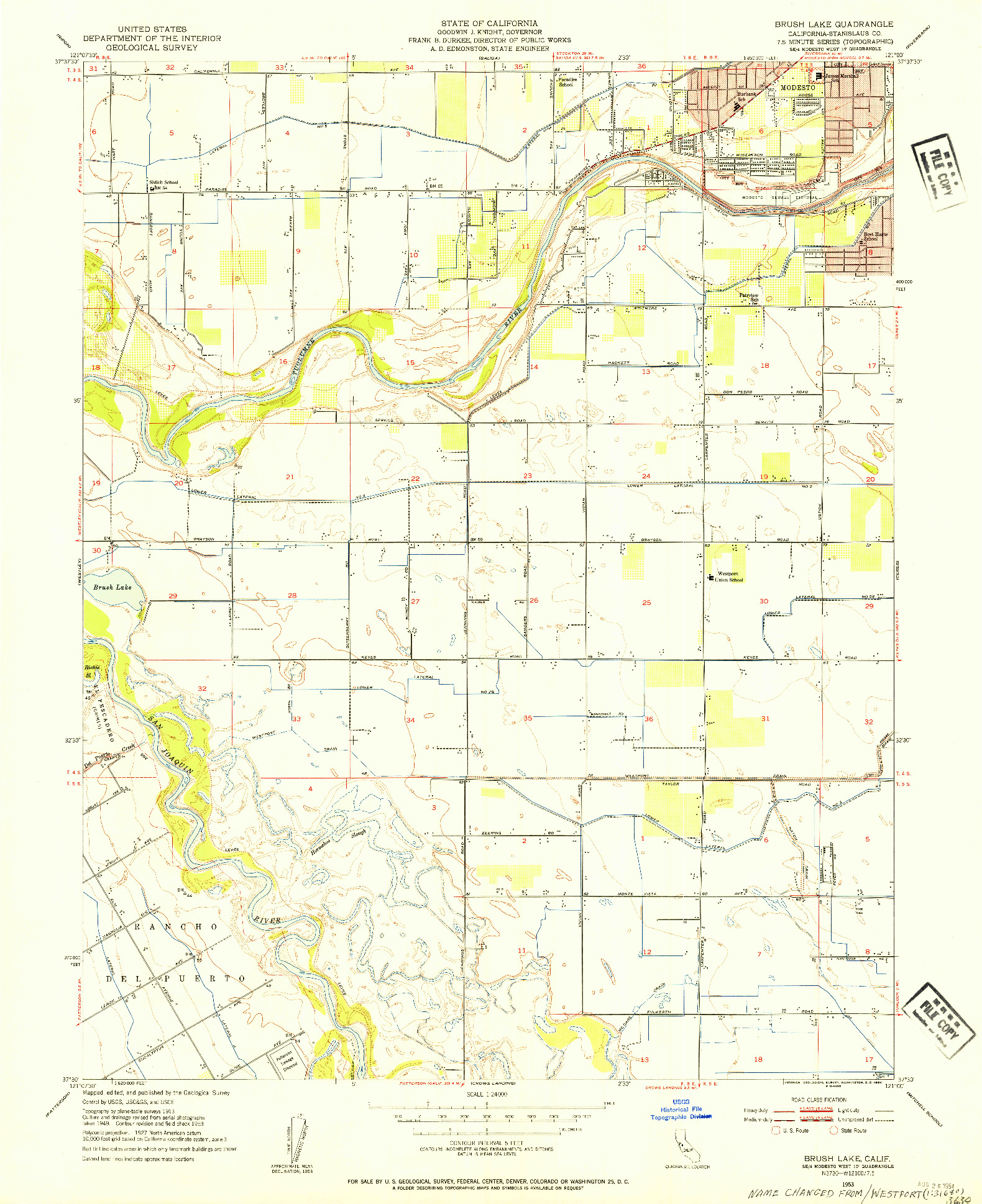 USGS 1:24000-SCALE QUADRANGLE FOR BRUSH LAKE, CA 1953