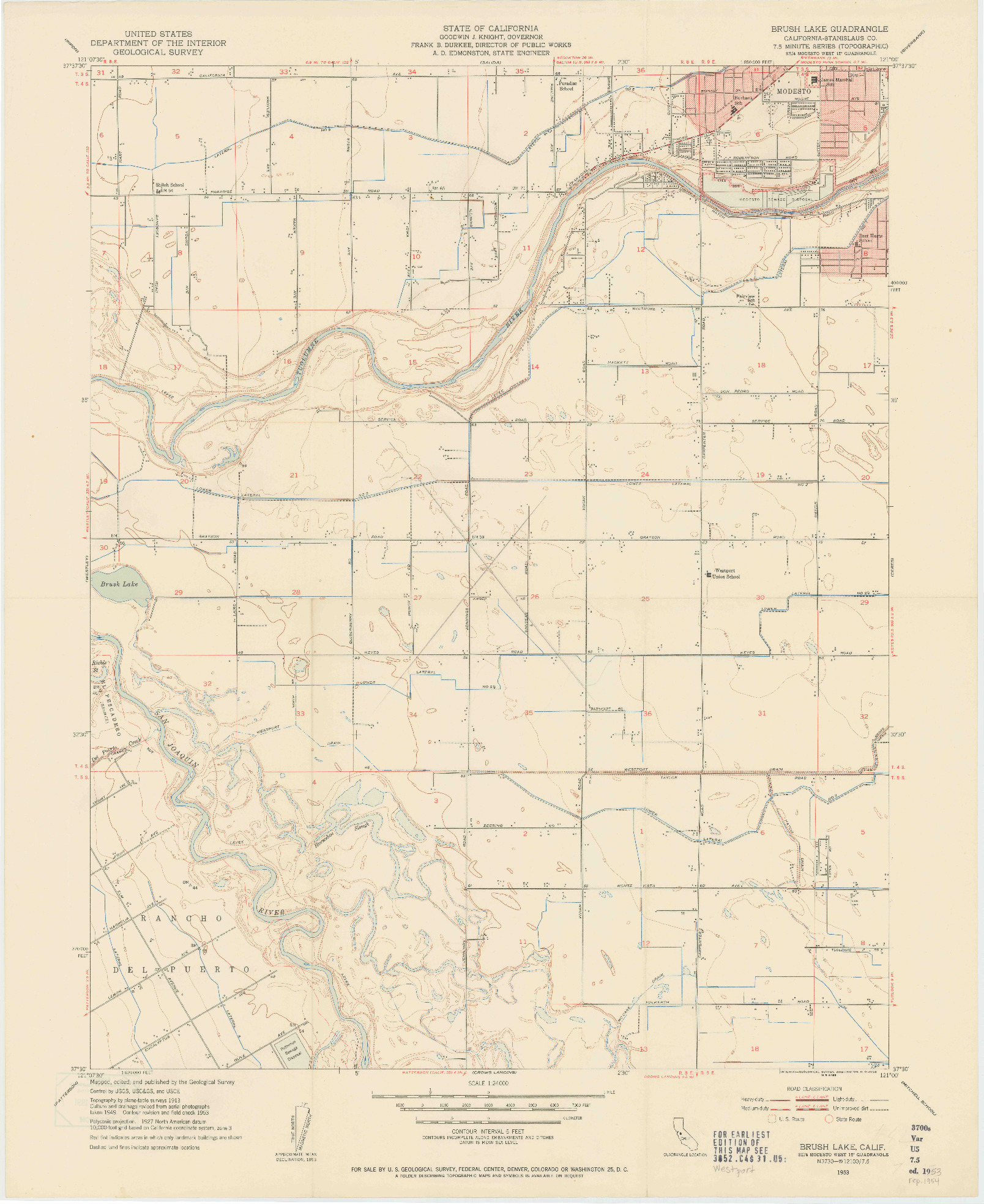 USGS 1:24000-SCALE QUADRANGLE FOR BRUSH LAKE, CA 1953