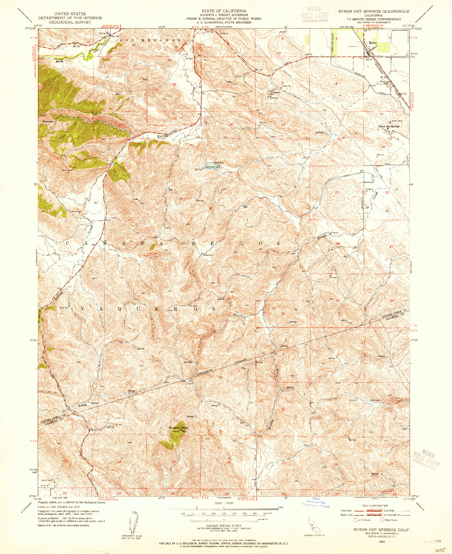 USGS 1:24000-SCALE QUADRANGLE FOR BYRON HOT SPRINGS, CA 1953