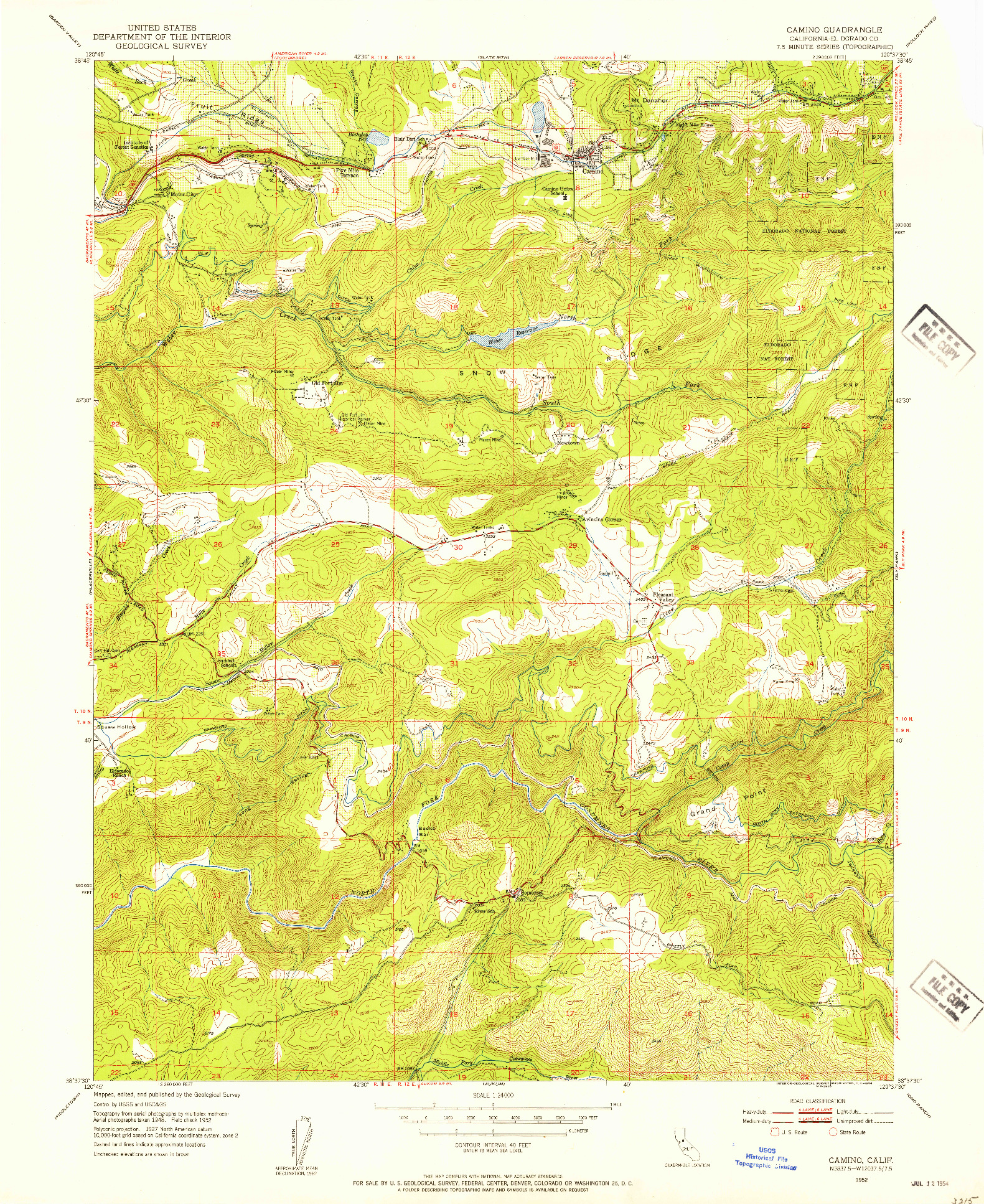 USGS 1:24000-SCALE QUADRANGLE FOR CAMINO, CA 1952