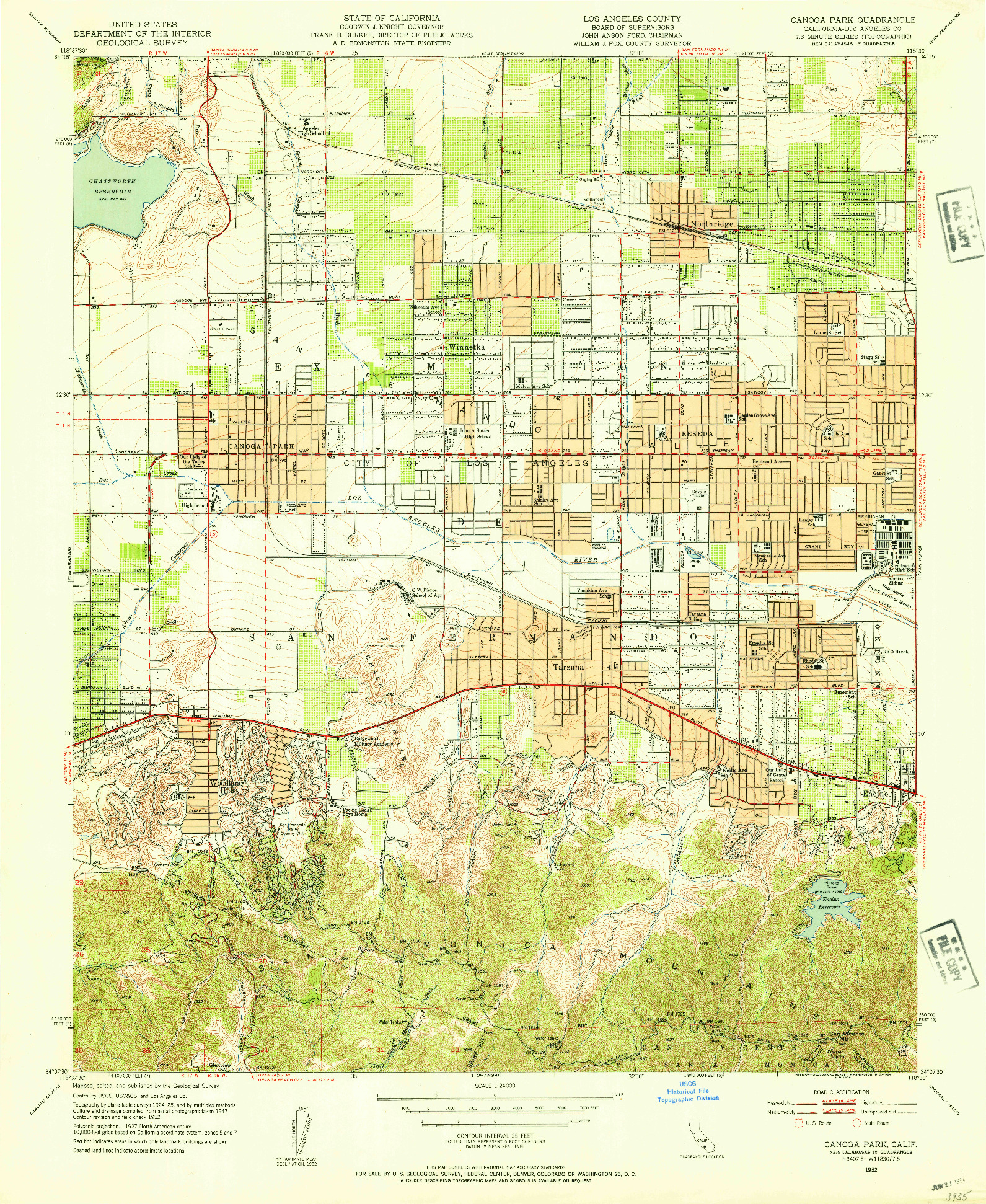 USGS 1:24000-SCALE QUADRANGLE FOR CANOGA PARK, CA 1952