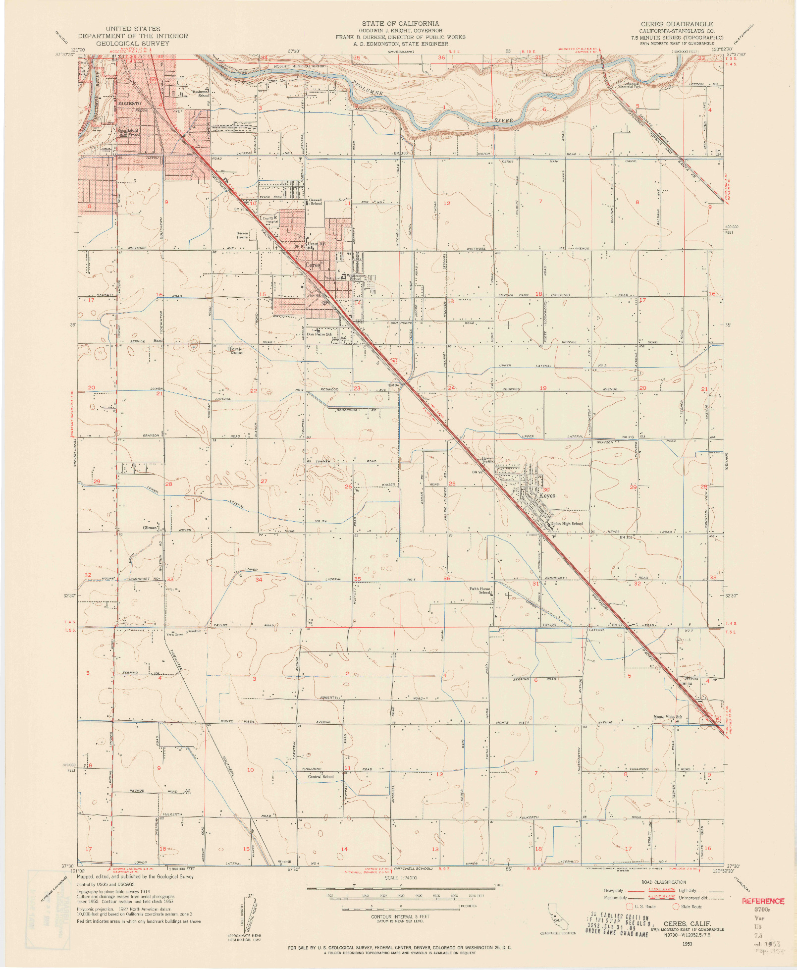 USGS 1:24000-SCALE QUADRANGLE FOR CERES, CA 1953