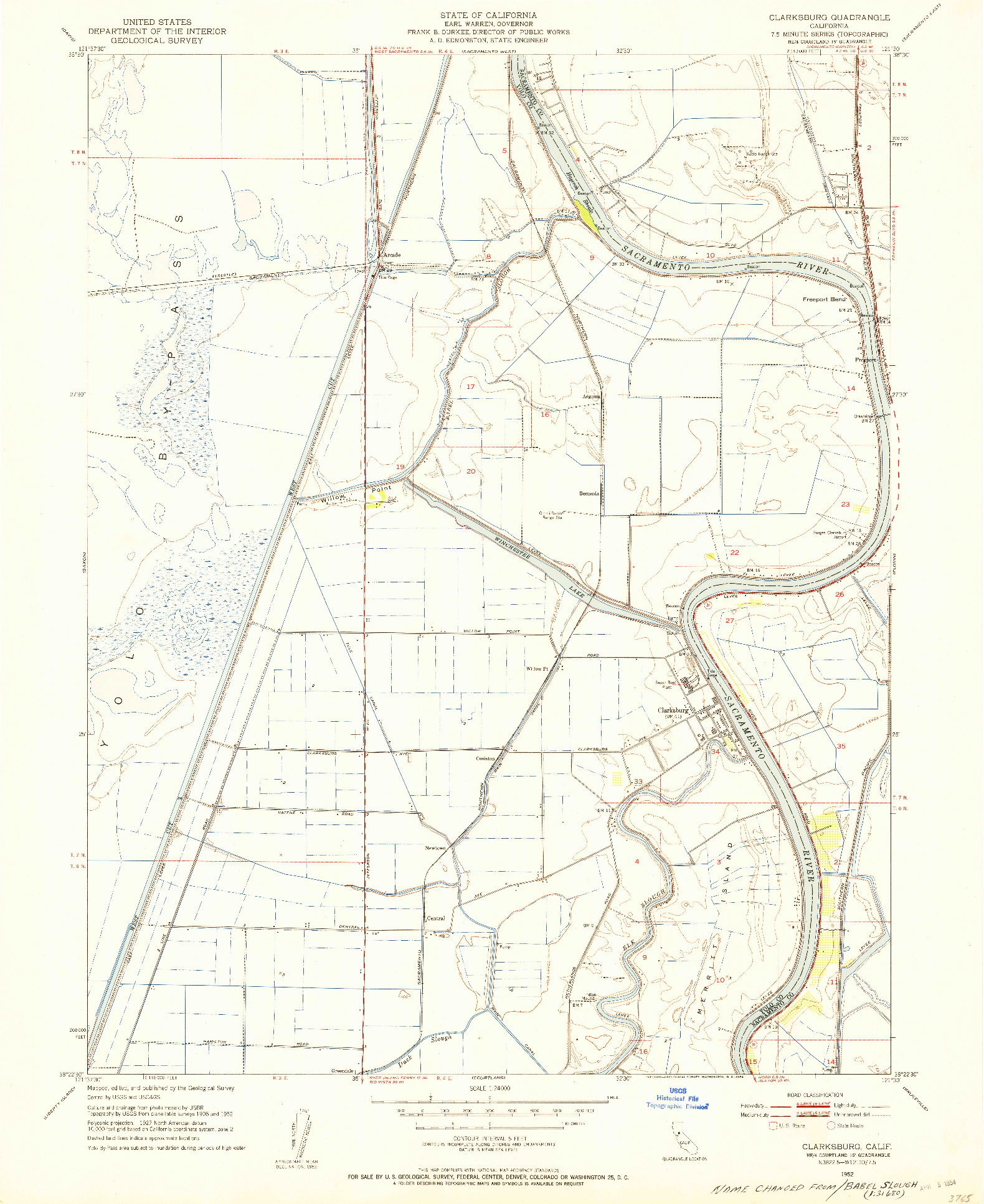 USGS 1:24000-SCALE QUADRANGLE FOR CLARKSBURG, CA 1952