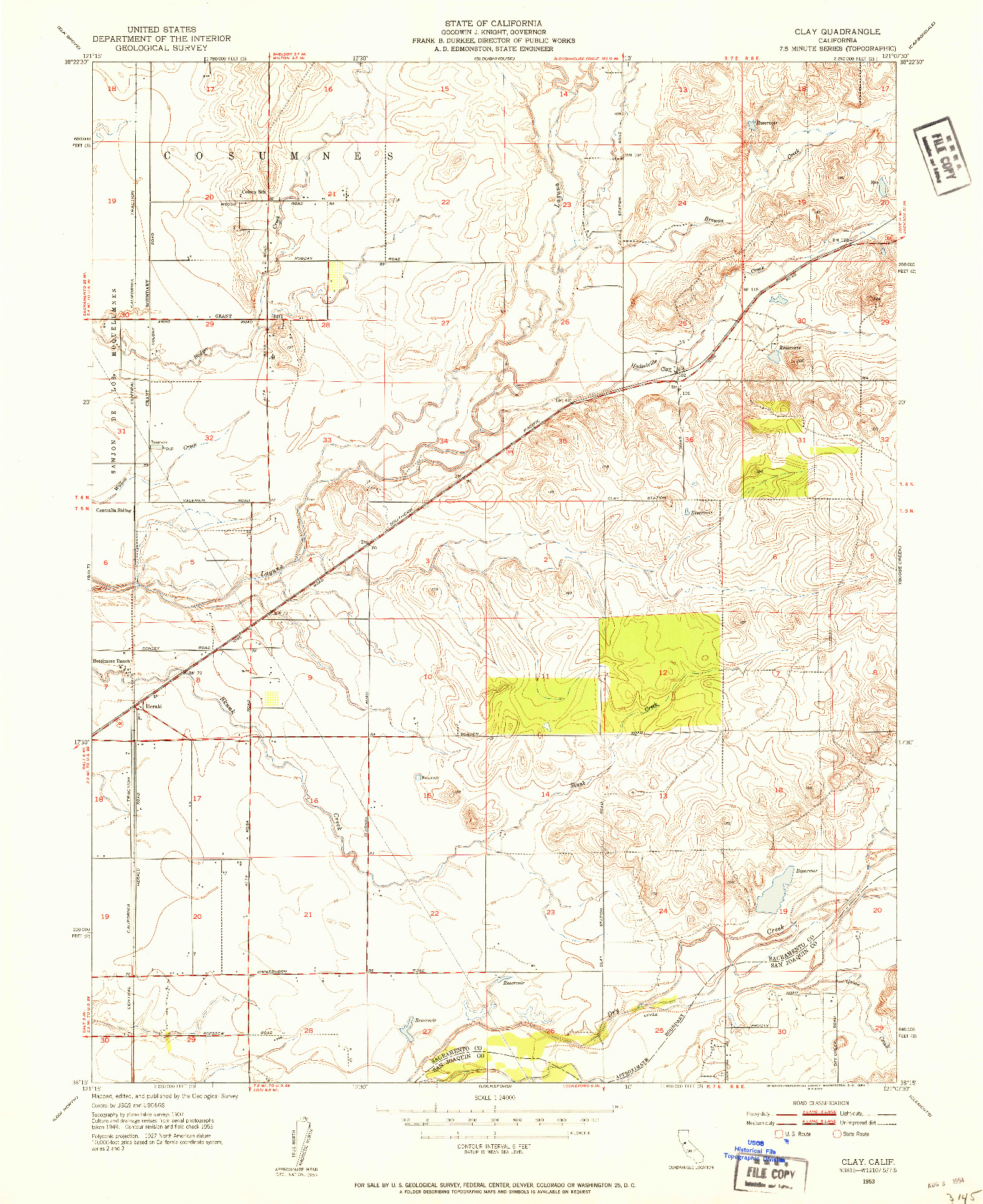 USGS 1:24000-SCALE QUADRANGLE FOR CLAY, CA 1953
