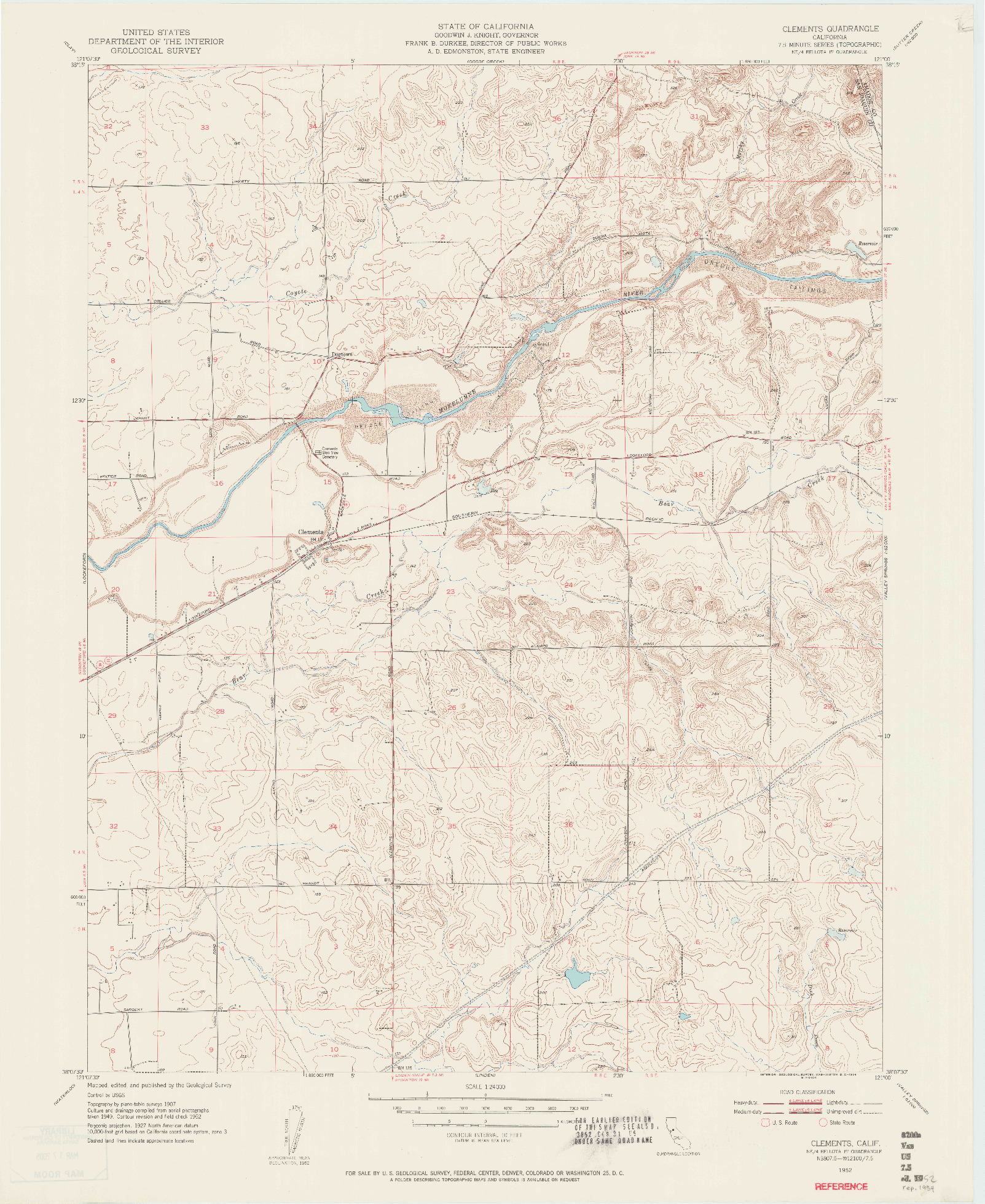 USGS 1:24000-SCALE QUADRANGLE FOR CLEMENTS, CA 1952