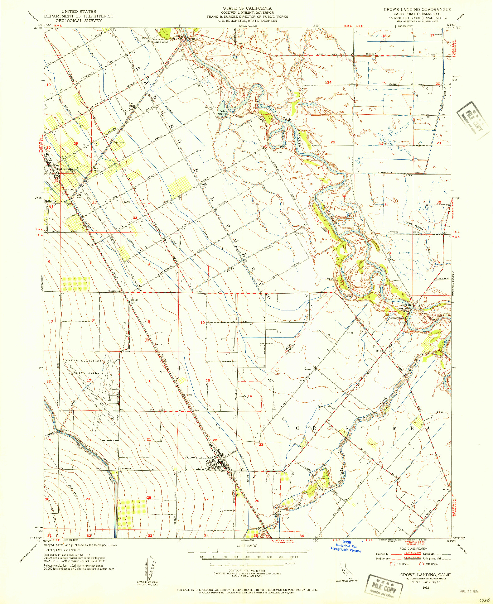 USGS 1:24000-SCALE QUADRANGLE FOR CROWS LANDING, CA 1952