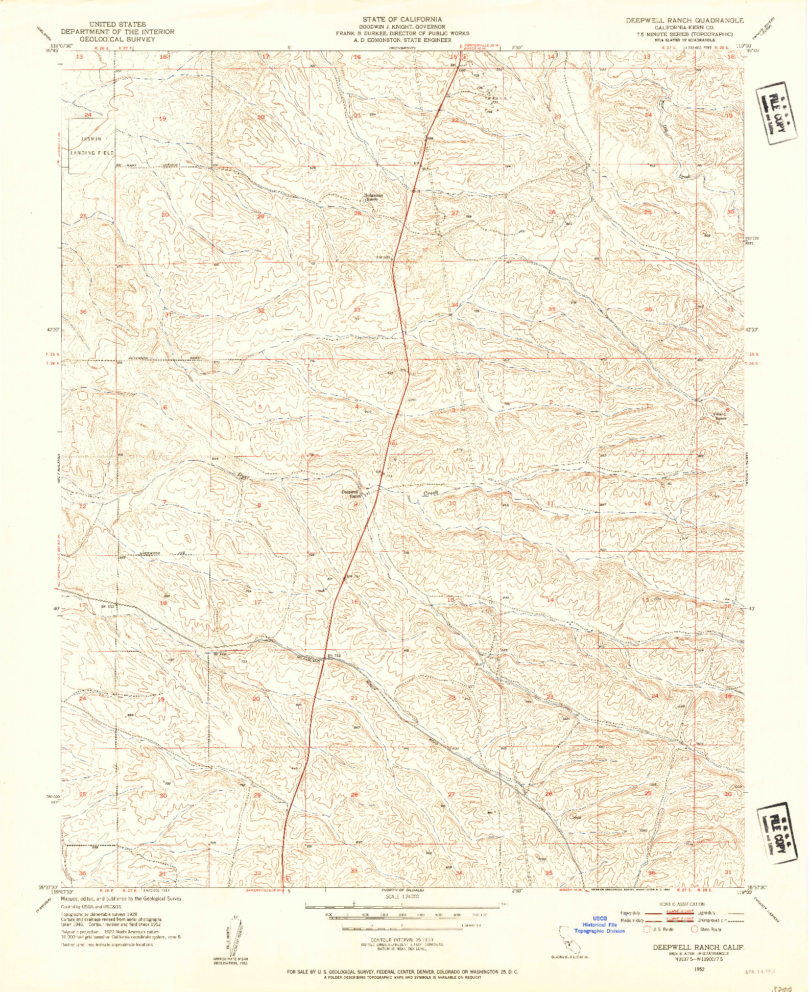 USGS 1:24000-SCALE QUADRANGLE FOR DEEPWELL RANCH, CA 1952