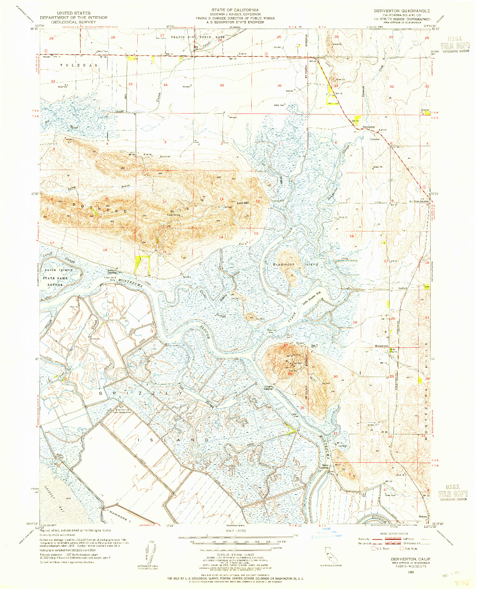 USGS 1:24000-SCALE QUADRANGLE FOR DENVERTON, CA 1953