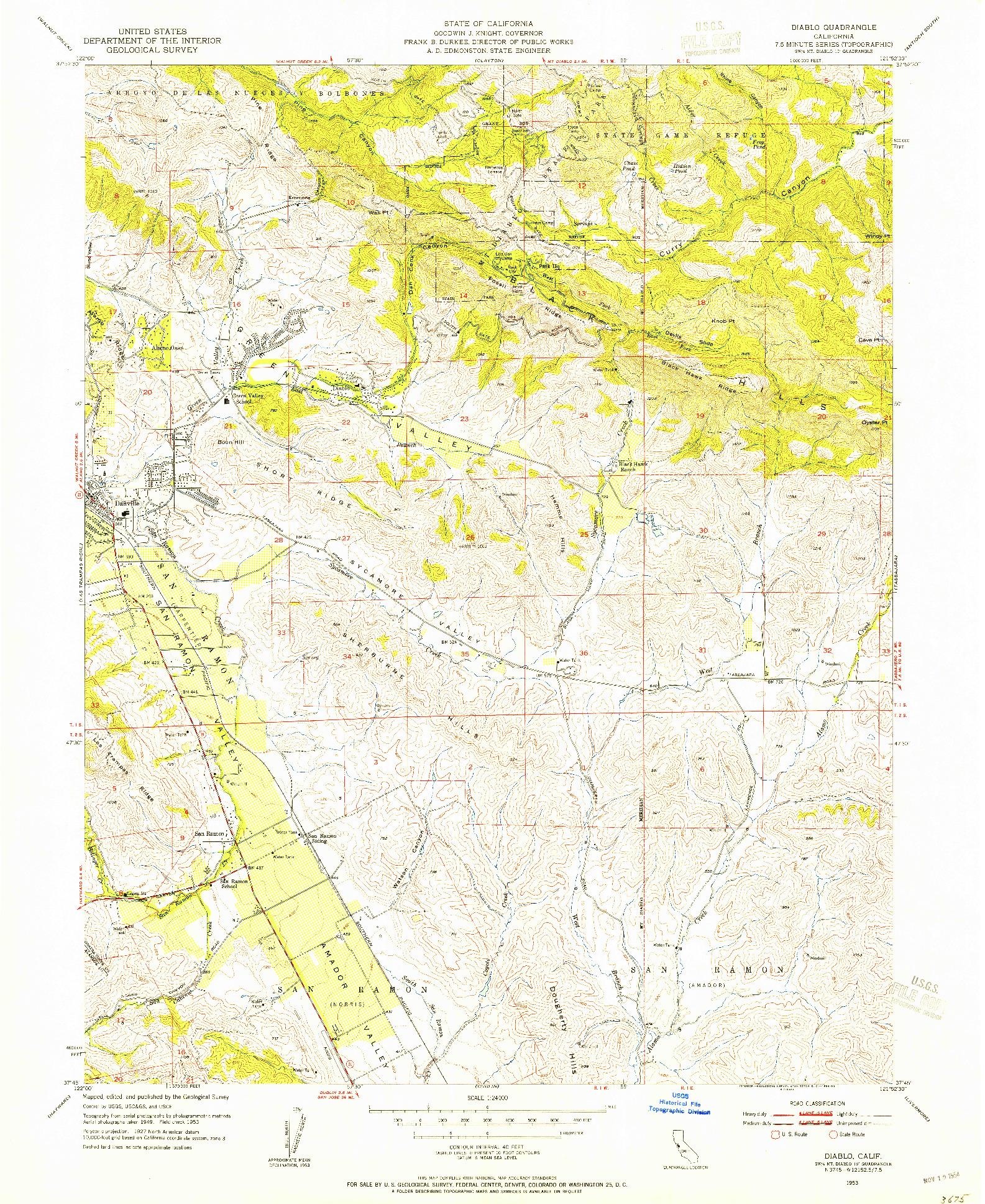 USGS 1:24000-SCALE QUADRANGLE FOR DIABLO, CA 1953