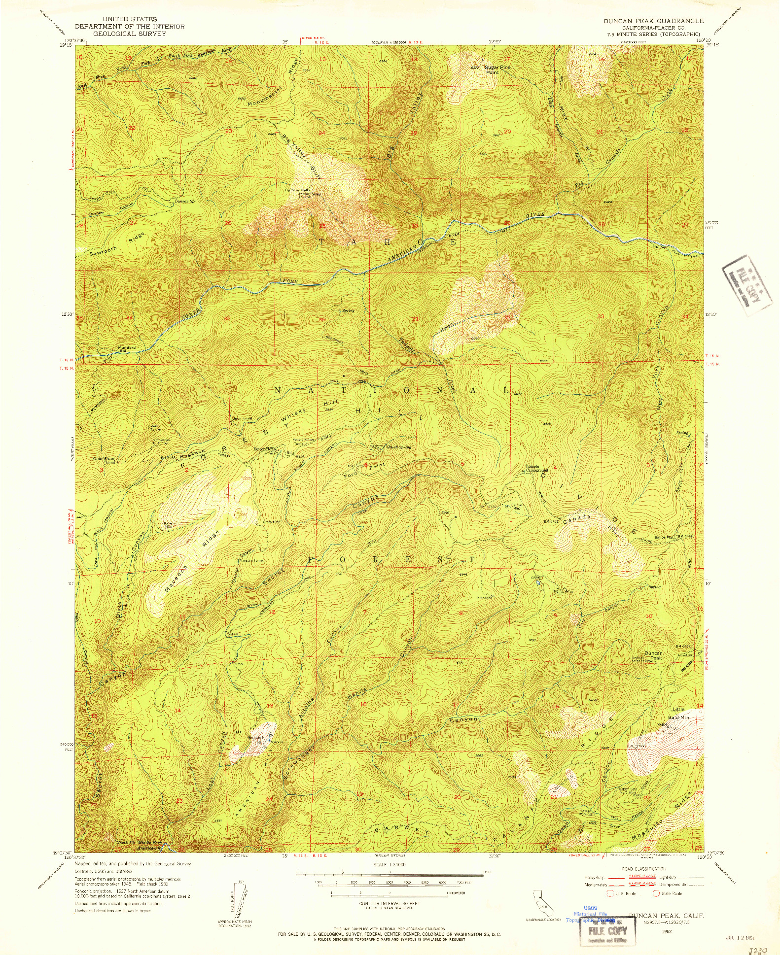 USGS 1:24000-SCALE QUADRANGLE FOR DUNCAN PEAK, CA 1952