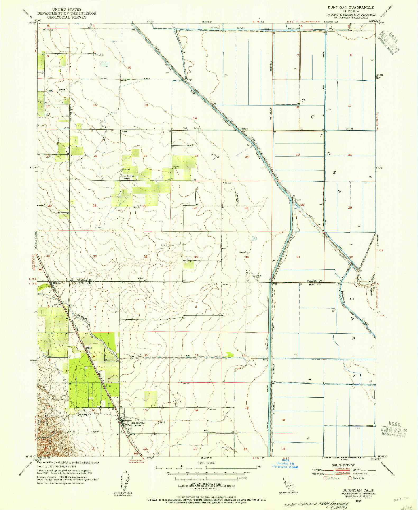 USGS 1:24000-SCALE QUADRANGLE FOR DUNNIGAN, CA 1953
