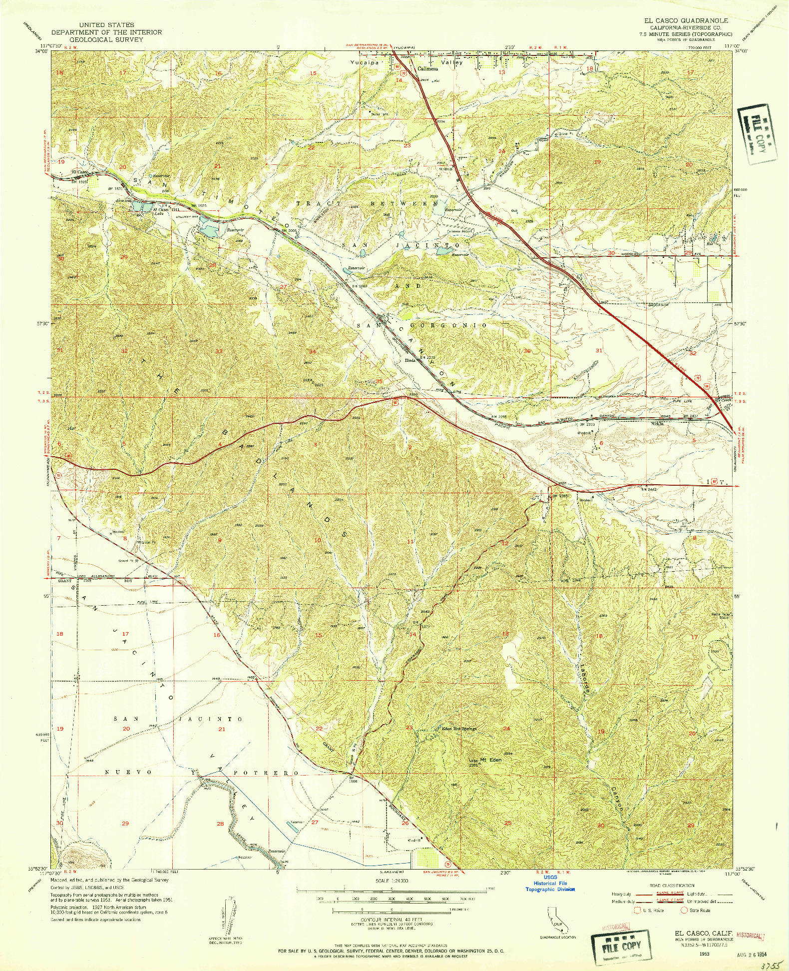 USGS 1:24000-SCALE QUADRANGLE FOR EL CASCO, CA 1953