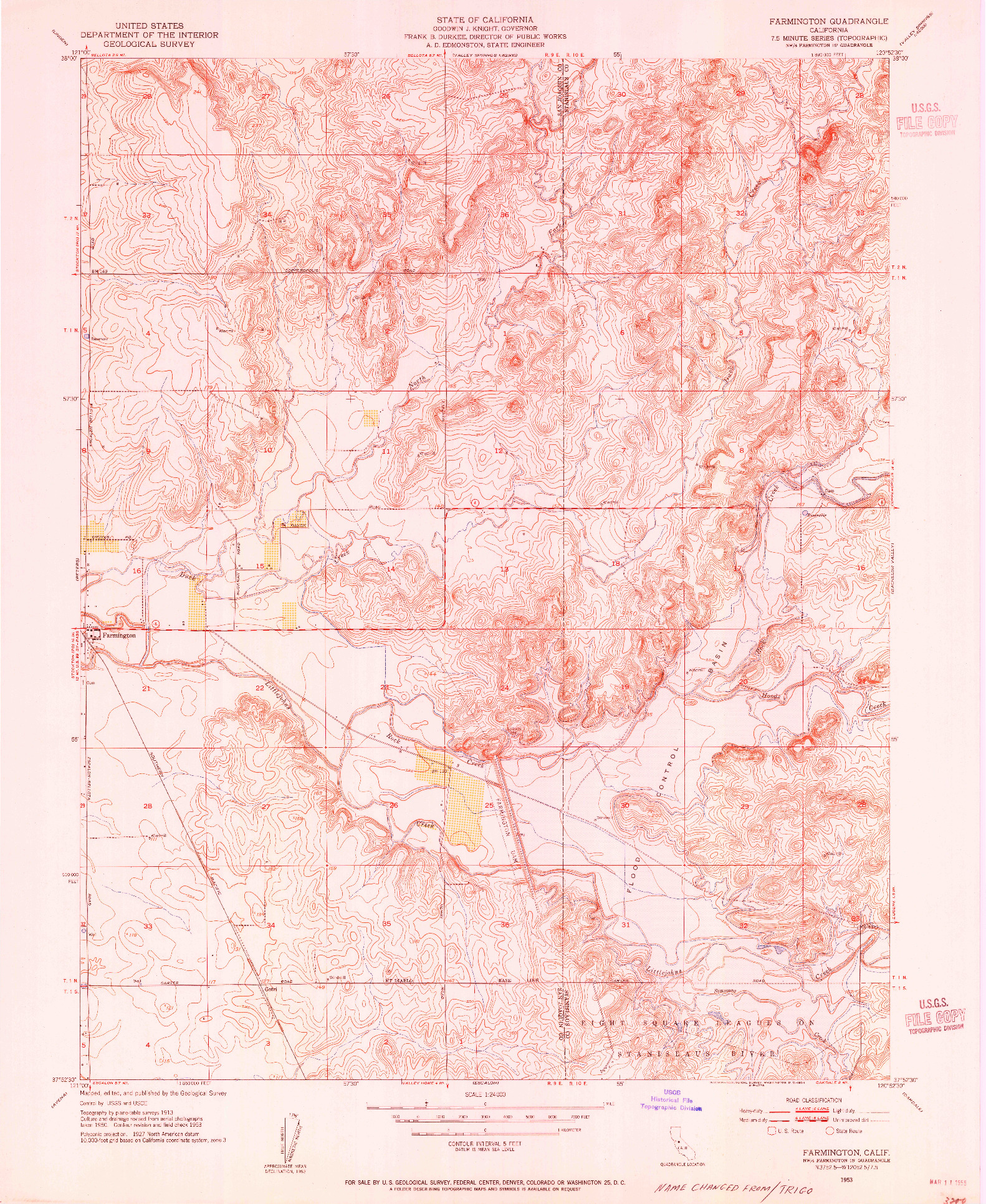 USGS 1:24000-SCALE QUADRANGLE FOR FARMINGTON, CA 1953